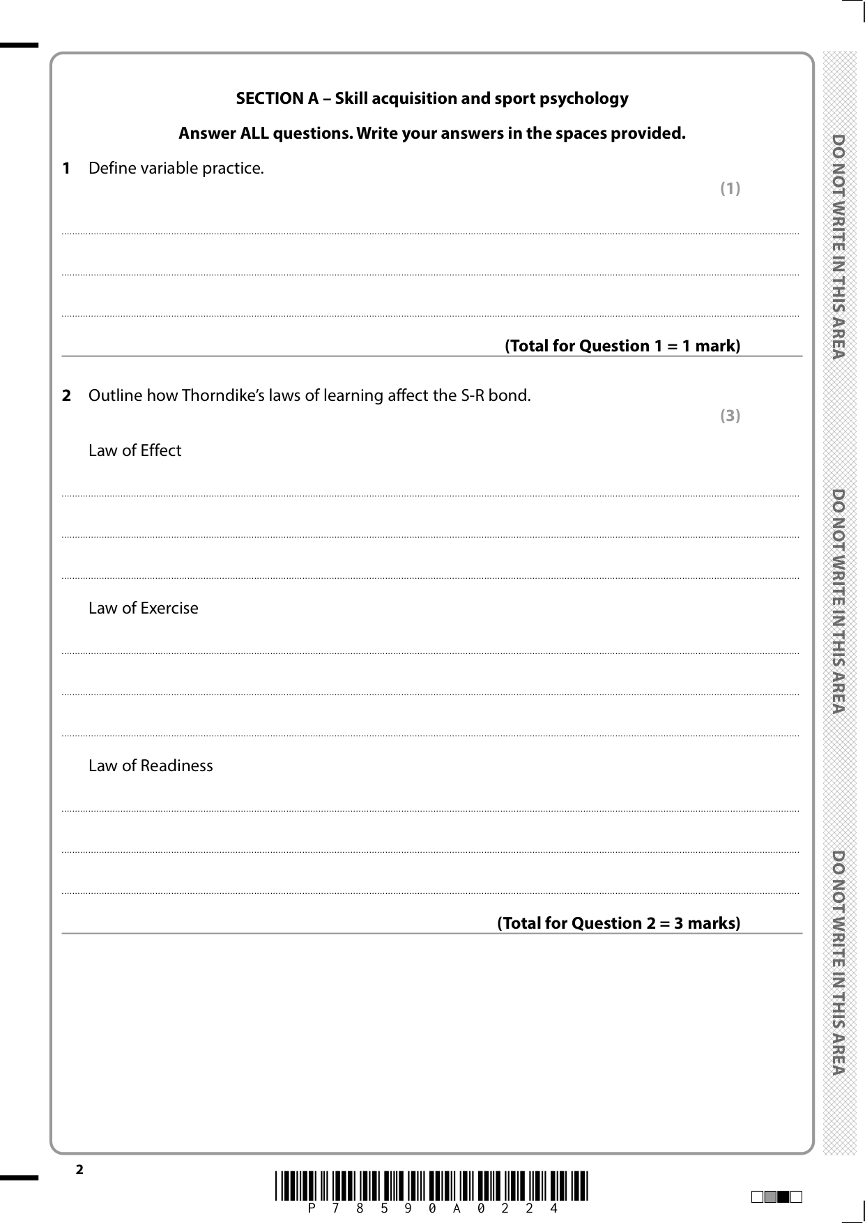 Pearson Edexcel A Level Physical Education 2025 Paper 2 QP