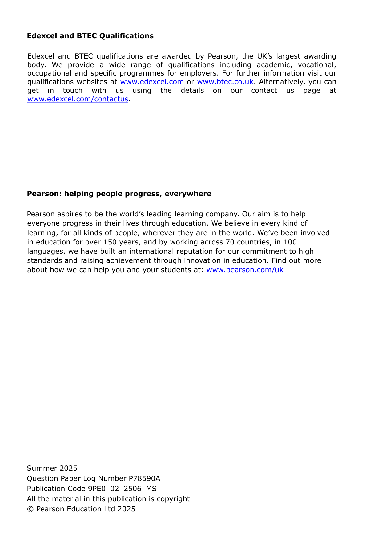 Pearson Edexcel GCSE Biology Paper 2H 2025 QP