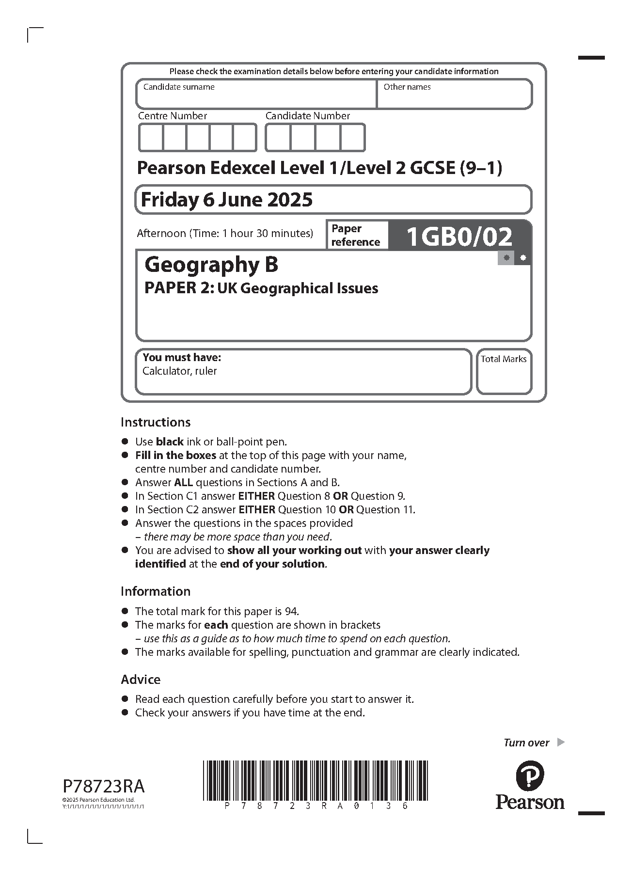 Pearson Edexcel GCSE Geography B Paper 2 2025 Paper PDF