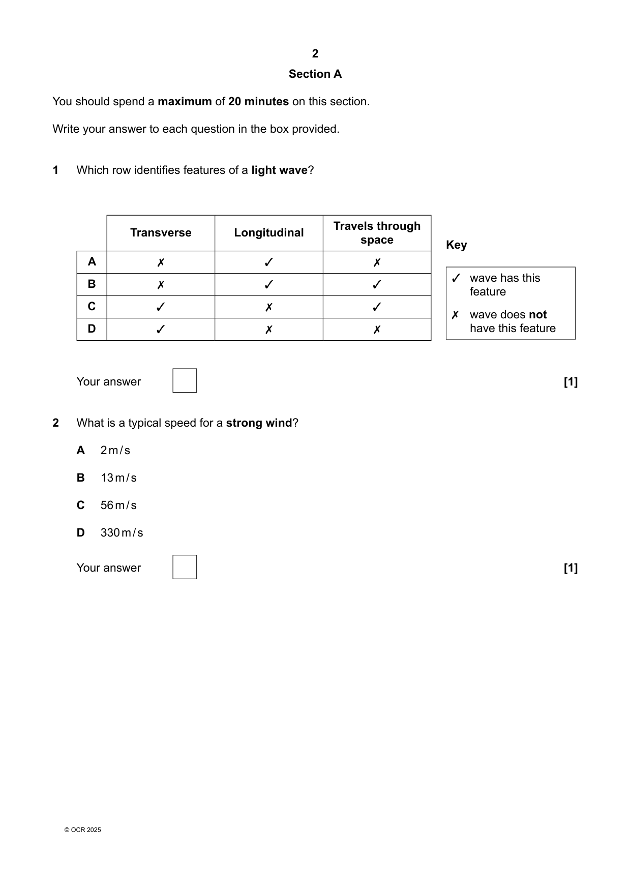 OCR GCSE Combined Science Physics Paper 6 2025 QP