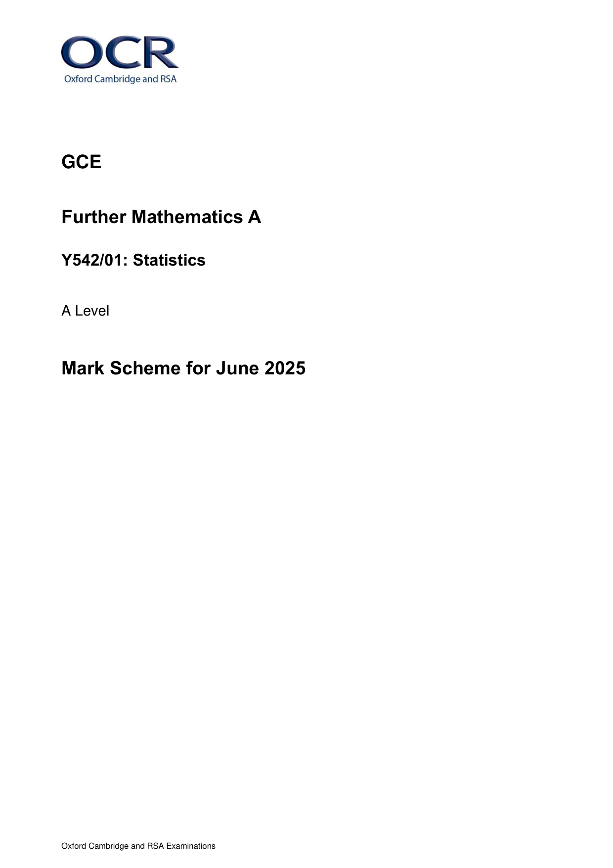 OCR A Level Further Mathematics A Statistics Paper 1 2025 MS