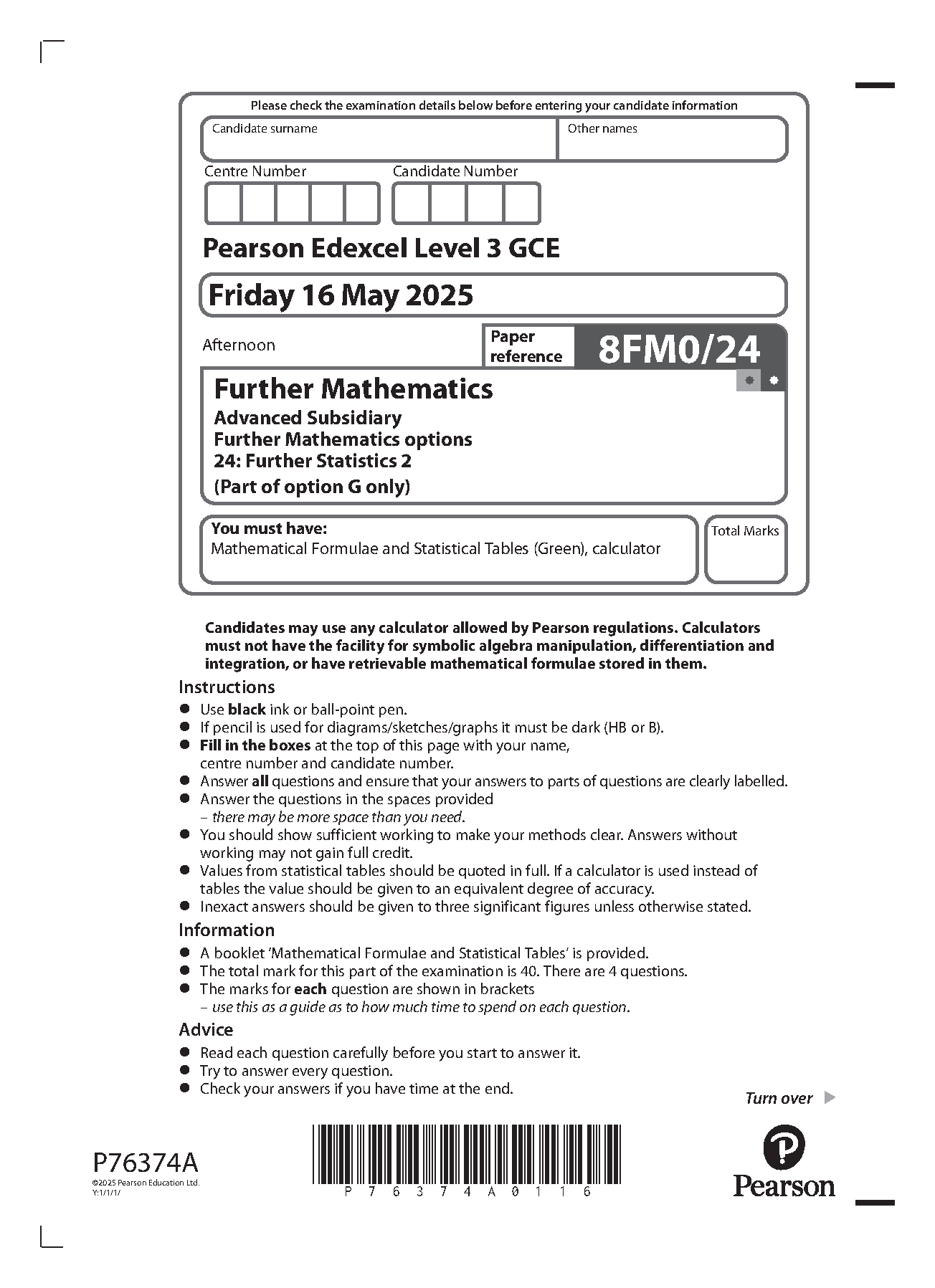 Pearson Edexcel AS Further Mathematics Paper 24 2025 QP IMG-1