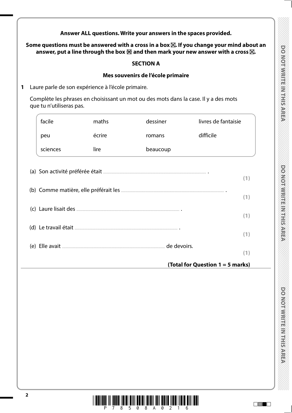 Pearson Edexcel GCSE French Paper 1 May 2025 Question Paper