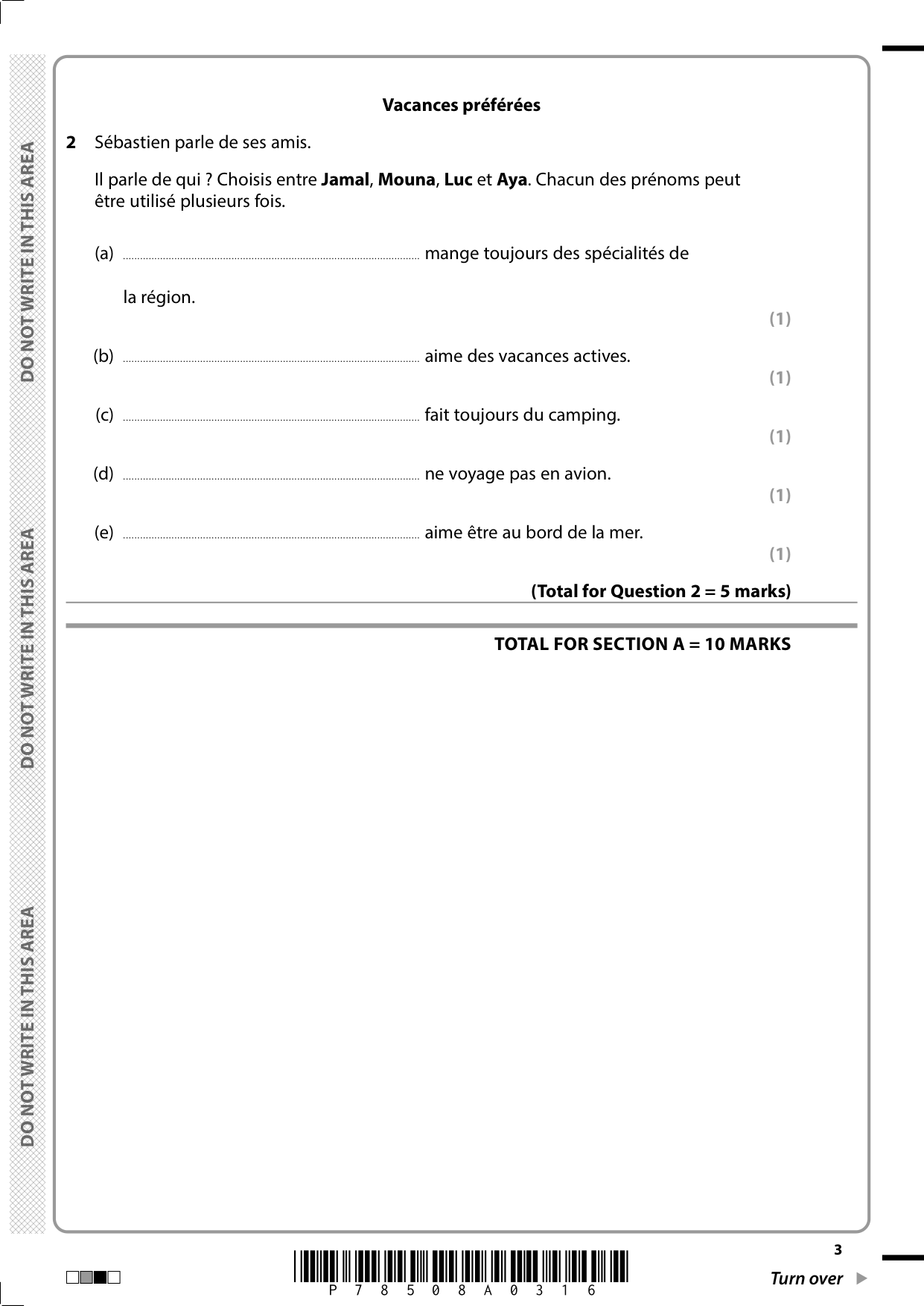 Pearson Edexcel GCSE French Paper 1 May 2025 Question Paper IMG-3