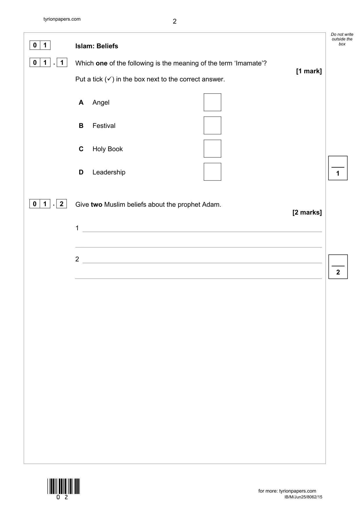AQA GCSE Religious Studies A Paper 1 Islam 2025 QP