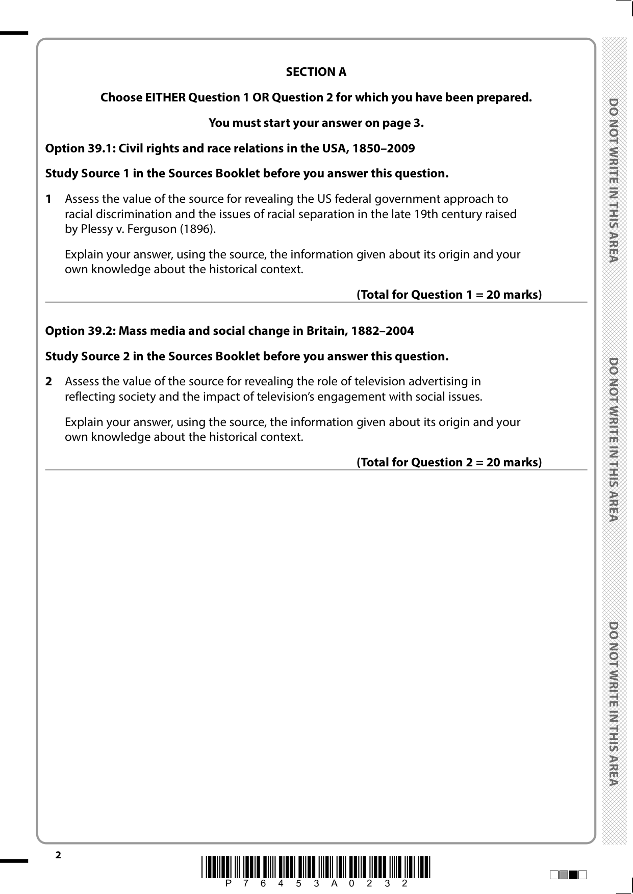 Pearson Edexcel A Level History Paper 39 2025 QP PDF