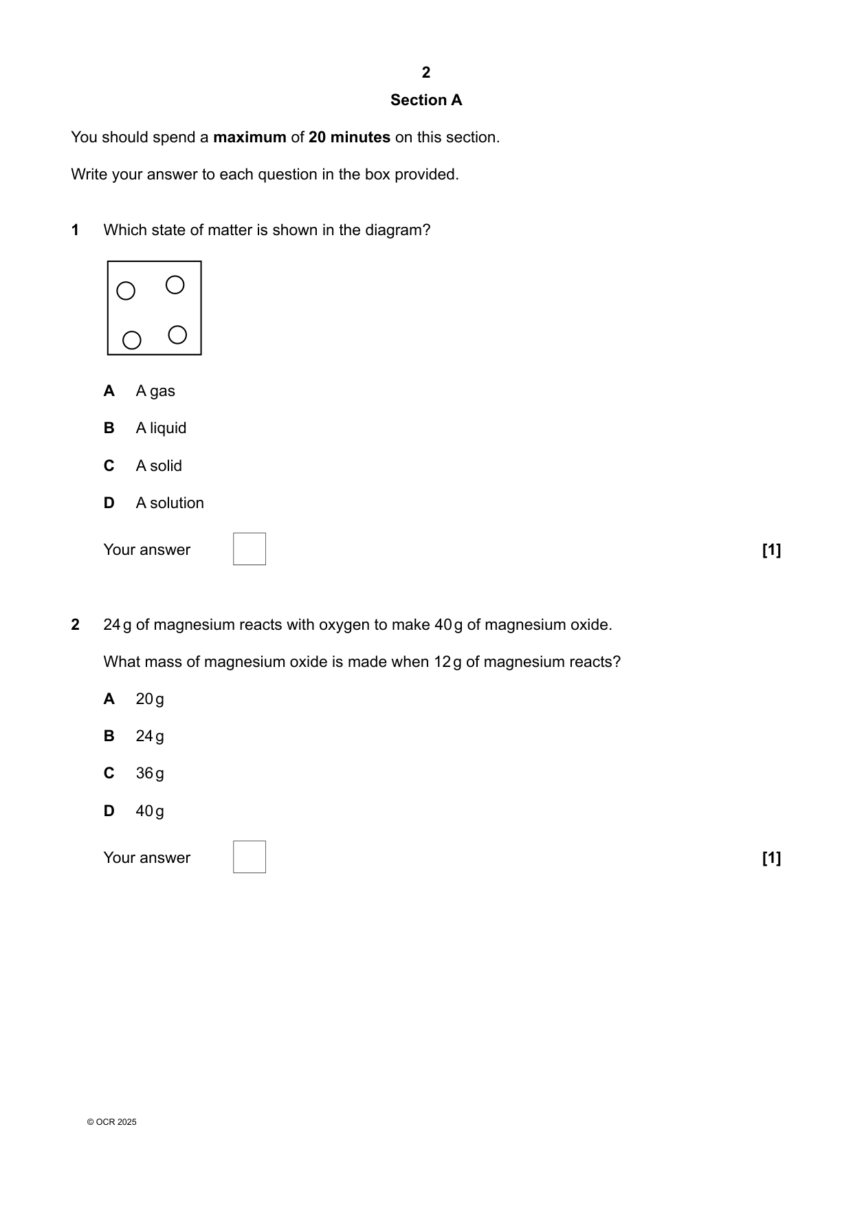 OCR GCSE Chemistry Combined Science A Paper 3 2025 QP