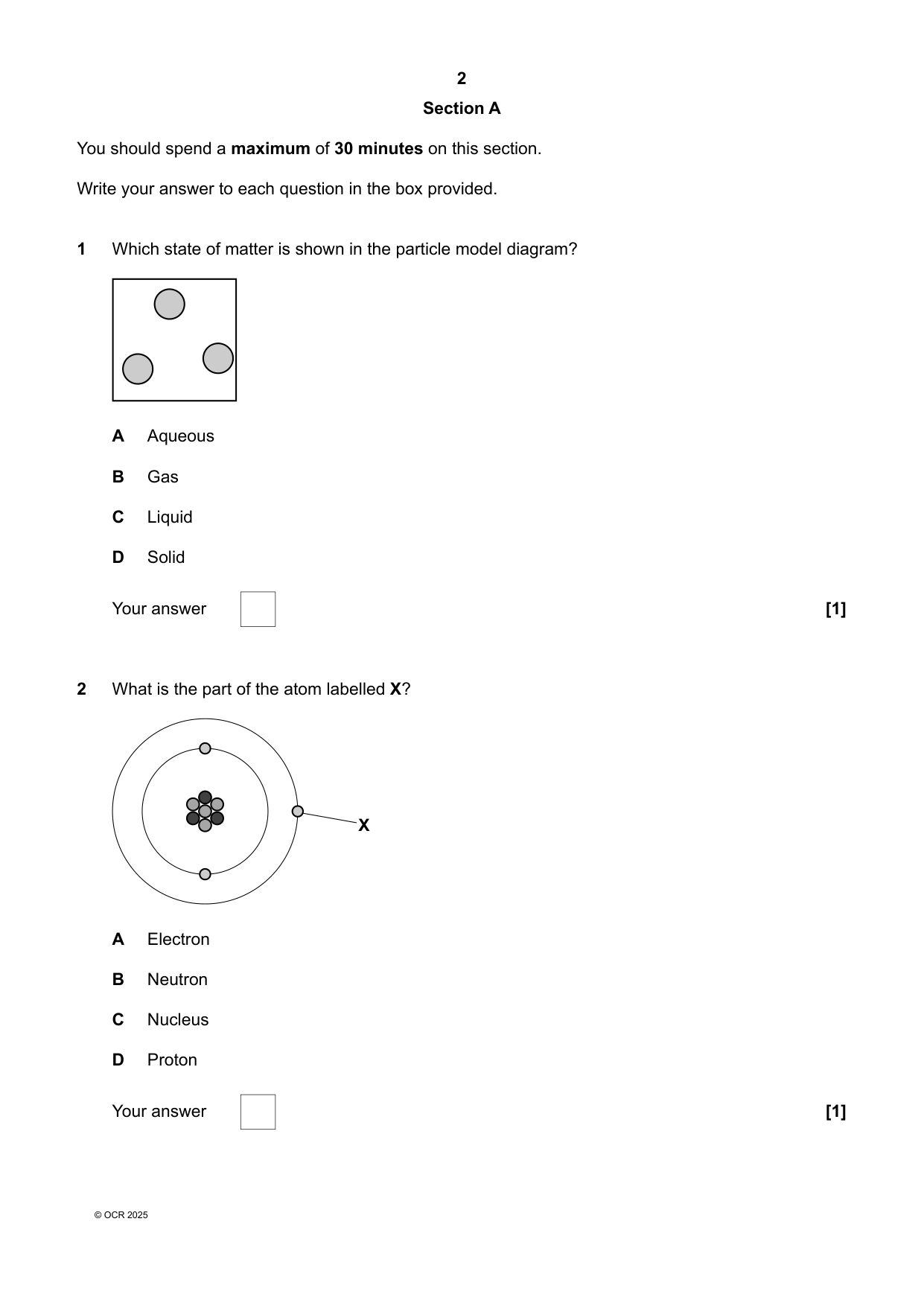 OCR GCSE Chemistry A Paper 1 2025 Question Paper