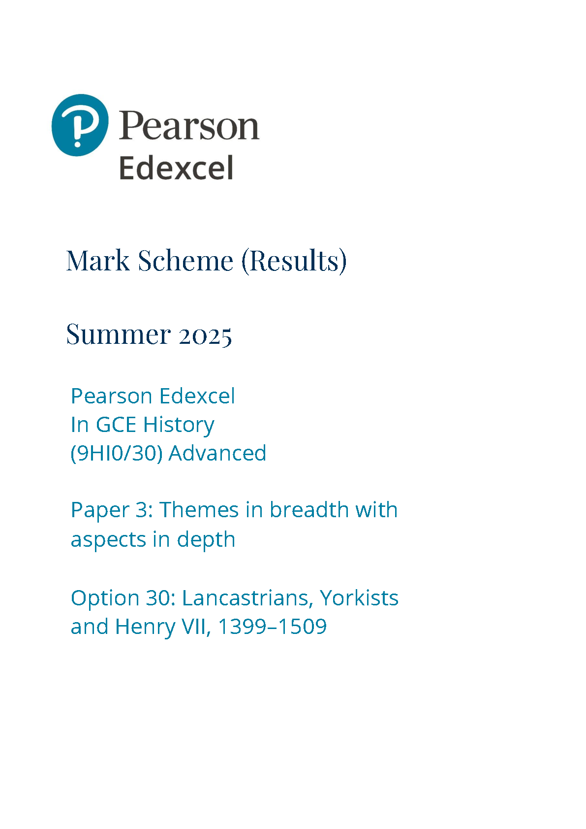 Pearson Edexcel A Level History Paper 30 2025 Mark Scheme IMG-1