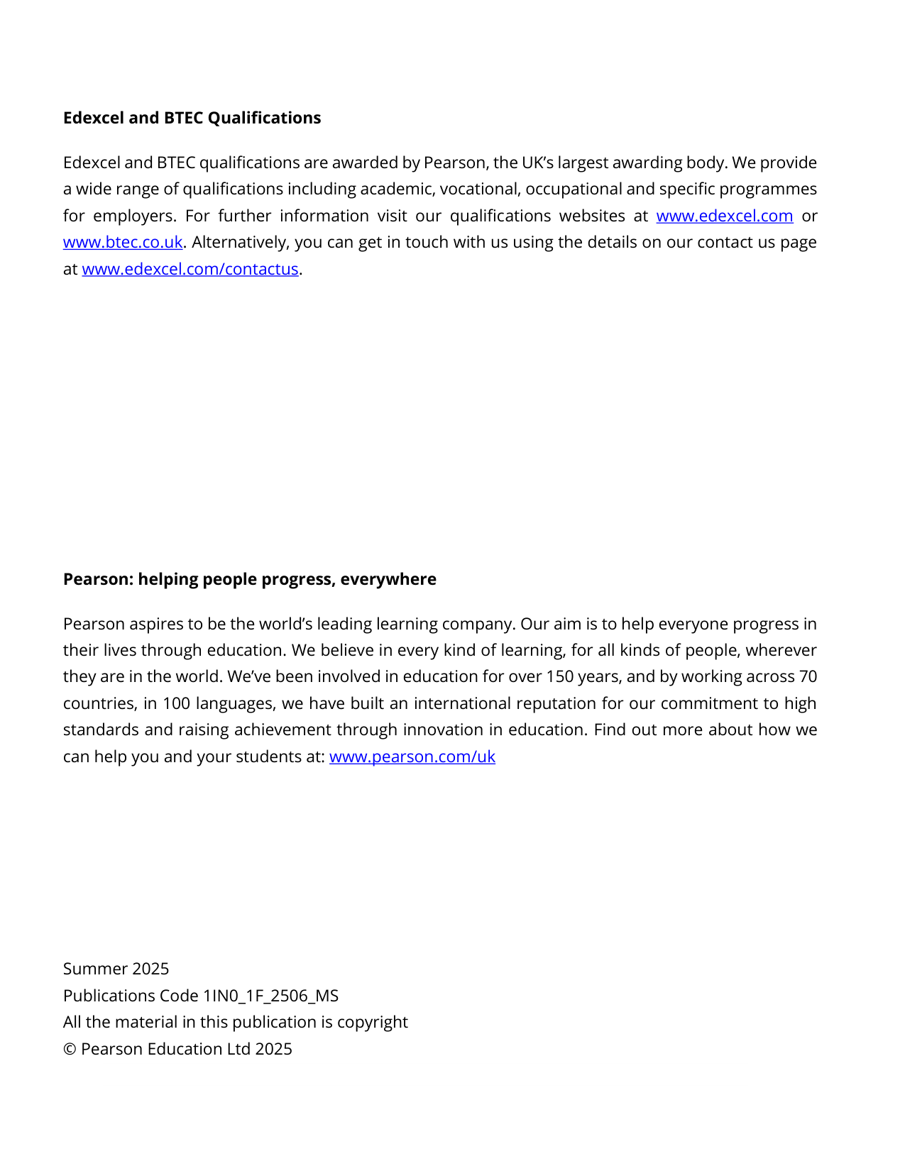 Pearson Edexcel GCSE Italian Paper 1F 2025 Mark Scheme PDF