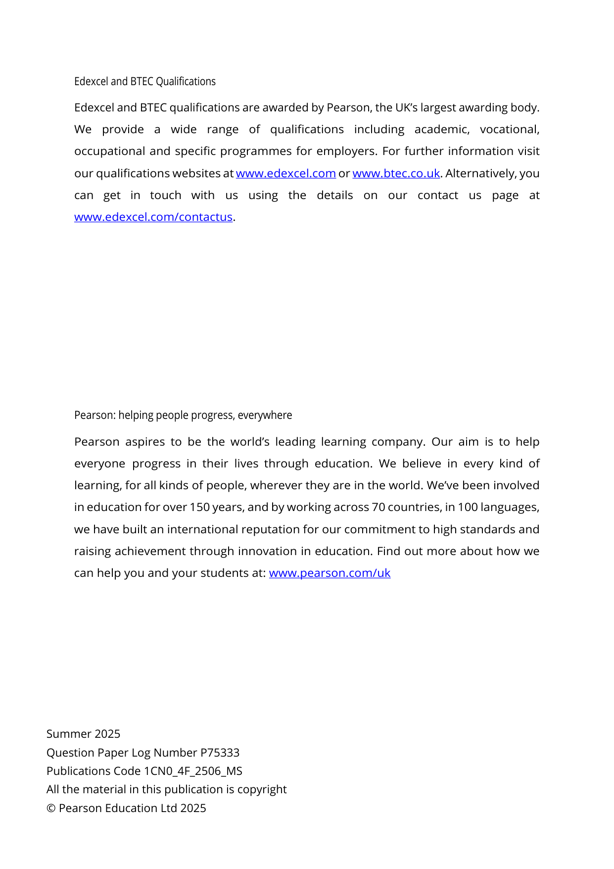 Pearson Edexcel GCSE Chinese Paper 4F 2025 Mark Scheme
