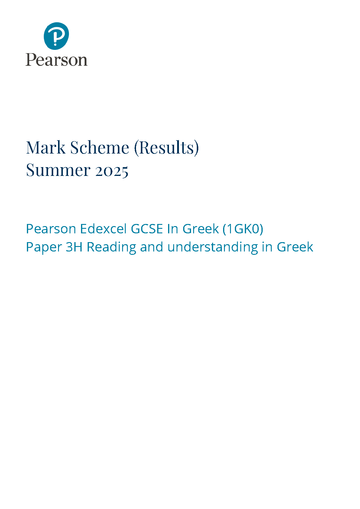 Pearson Edexcel GCSE Greek Paper 3H 2025 Mark Scheme PDF IMG-1
