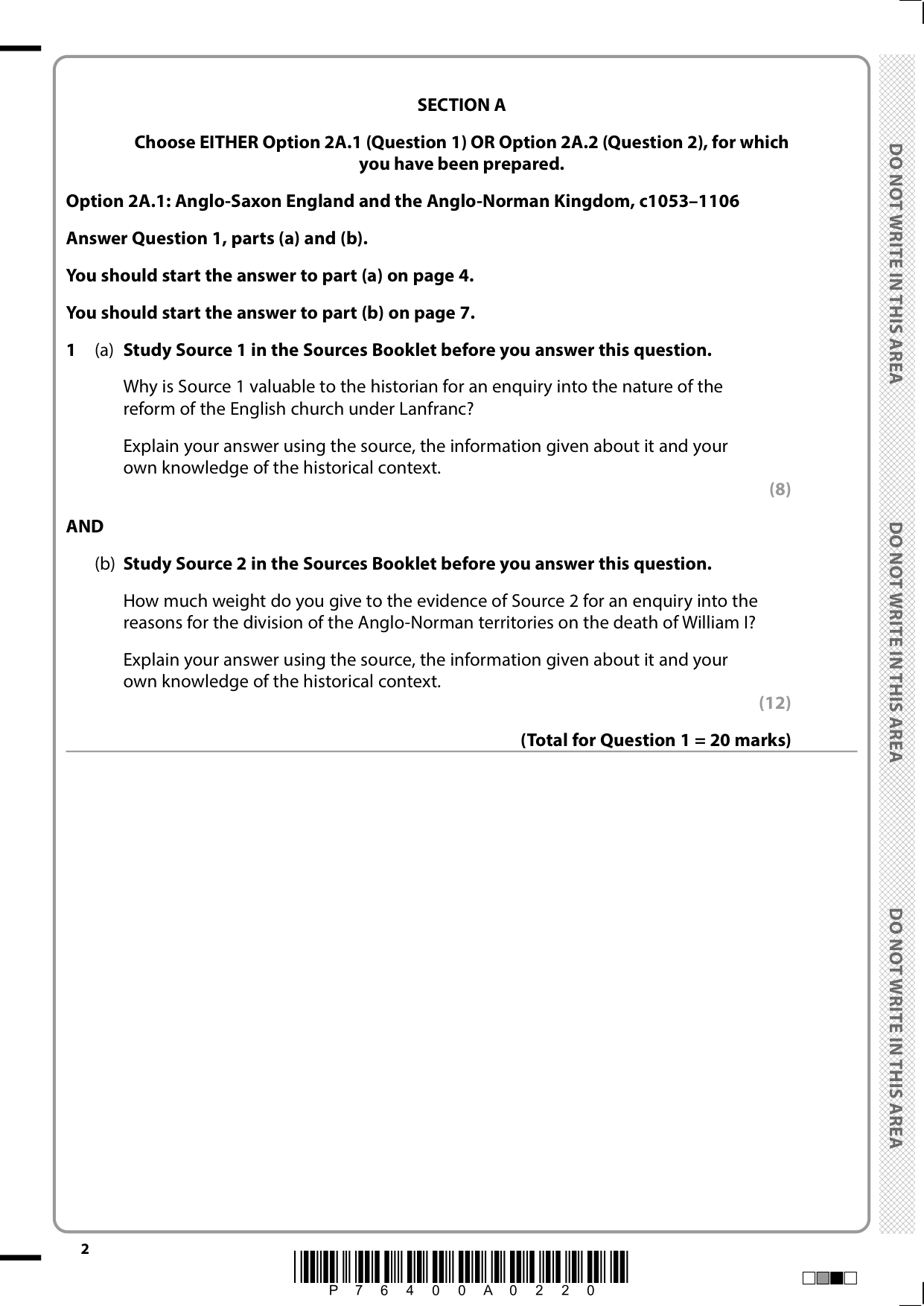 Pearson Edexcel AS History Paper 2A 2025 Question Paper PDF
