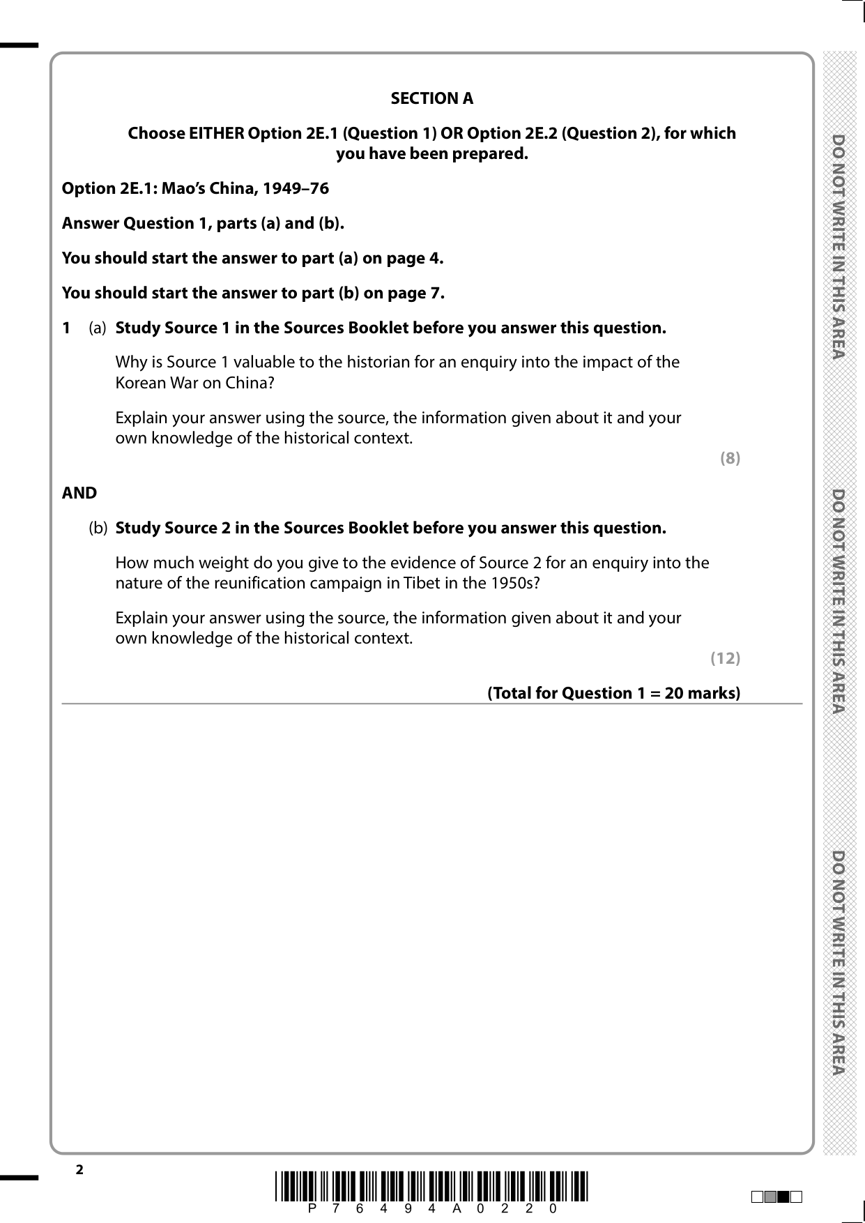 Pearson Edexcel AS History Paper 2E 2025 Question Paper PDF