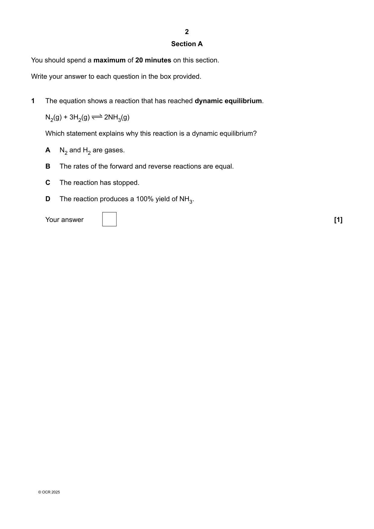 OCR GCSE Combined Science Chemistry Paper 10 2025 QP
