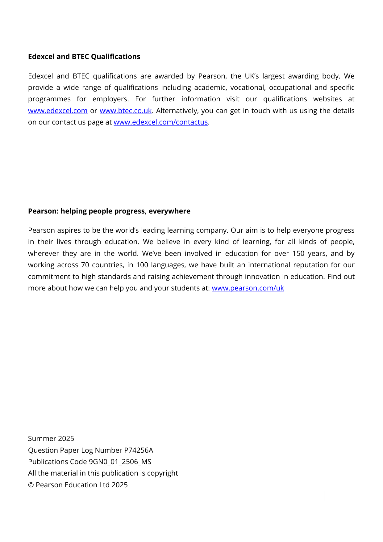 Pearson Edexcel A Level German 2025 Paper 1 Mark Scheme