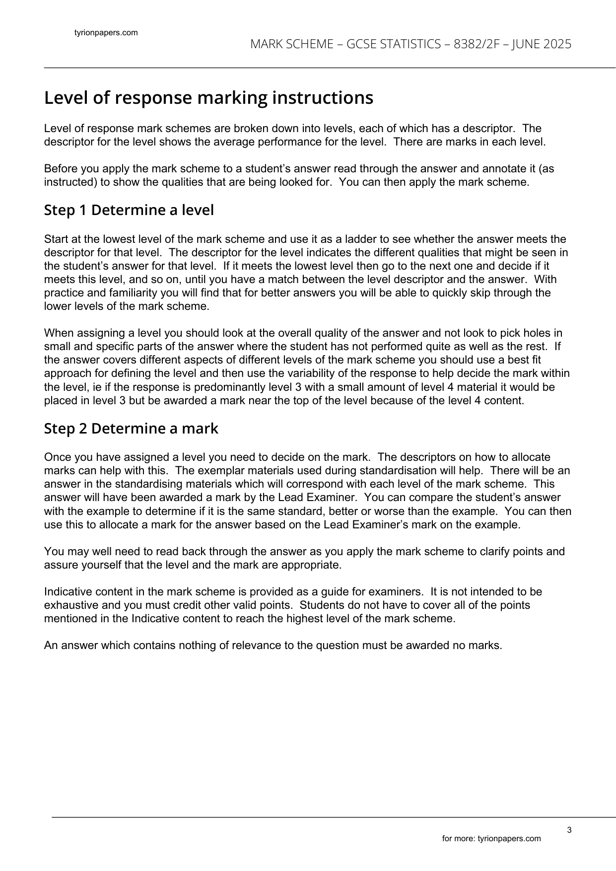 AQA GCSE Statistics Paper 2f 2025 Mark Scheme IMG-3