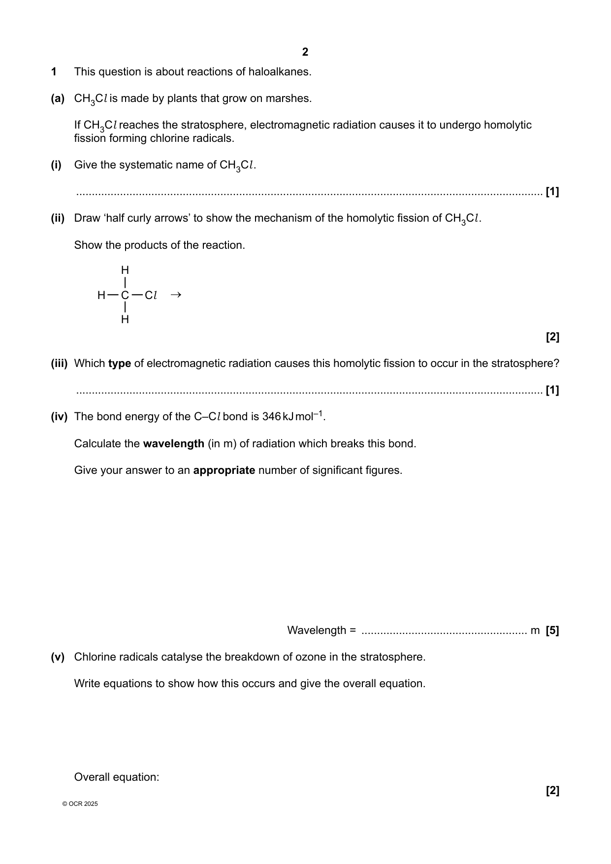 OCR A Level Chemistry B Paper 2 2025 Question Paper