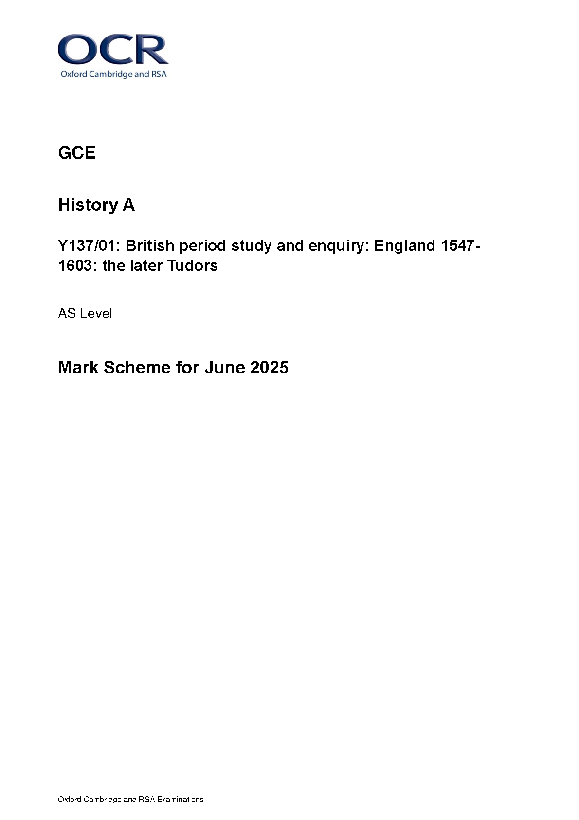 OCR AS Level History A Later Tudors 2025 Mark Scheme IMG-1
