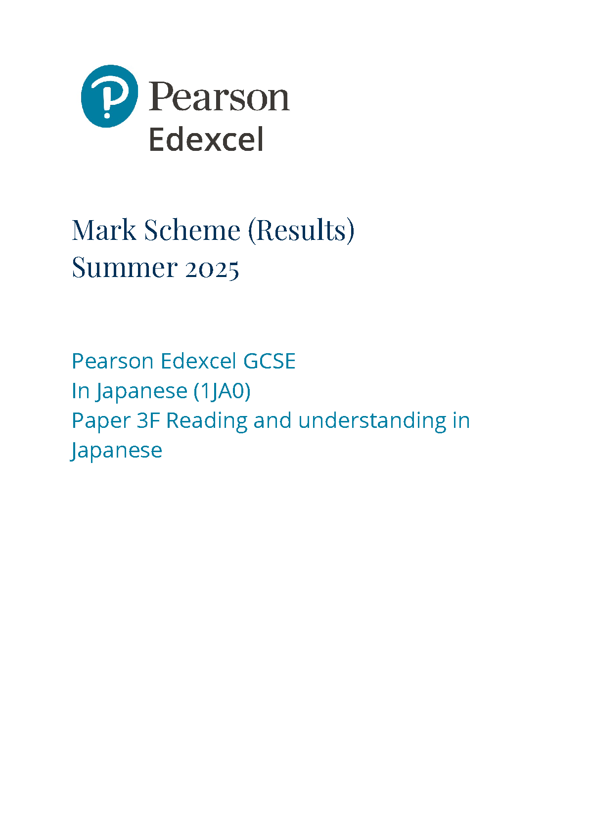 Pearson Edexcel GCSE Japanese Paper 3F 2025 Mark Scheme PDF IMG-1