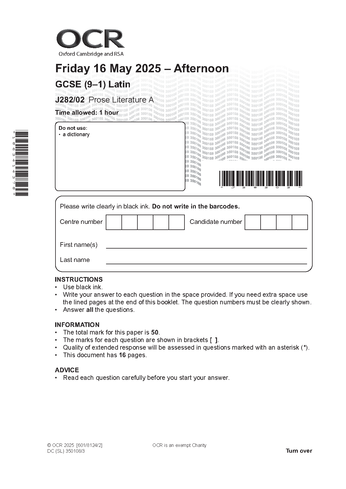 OCR GCSE Latin Paper 22025 Question Paper PDF