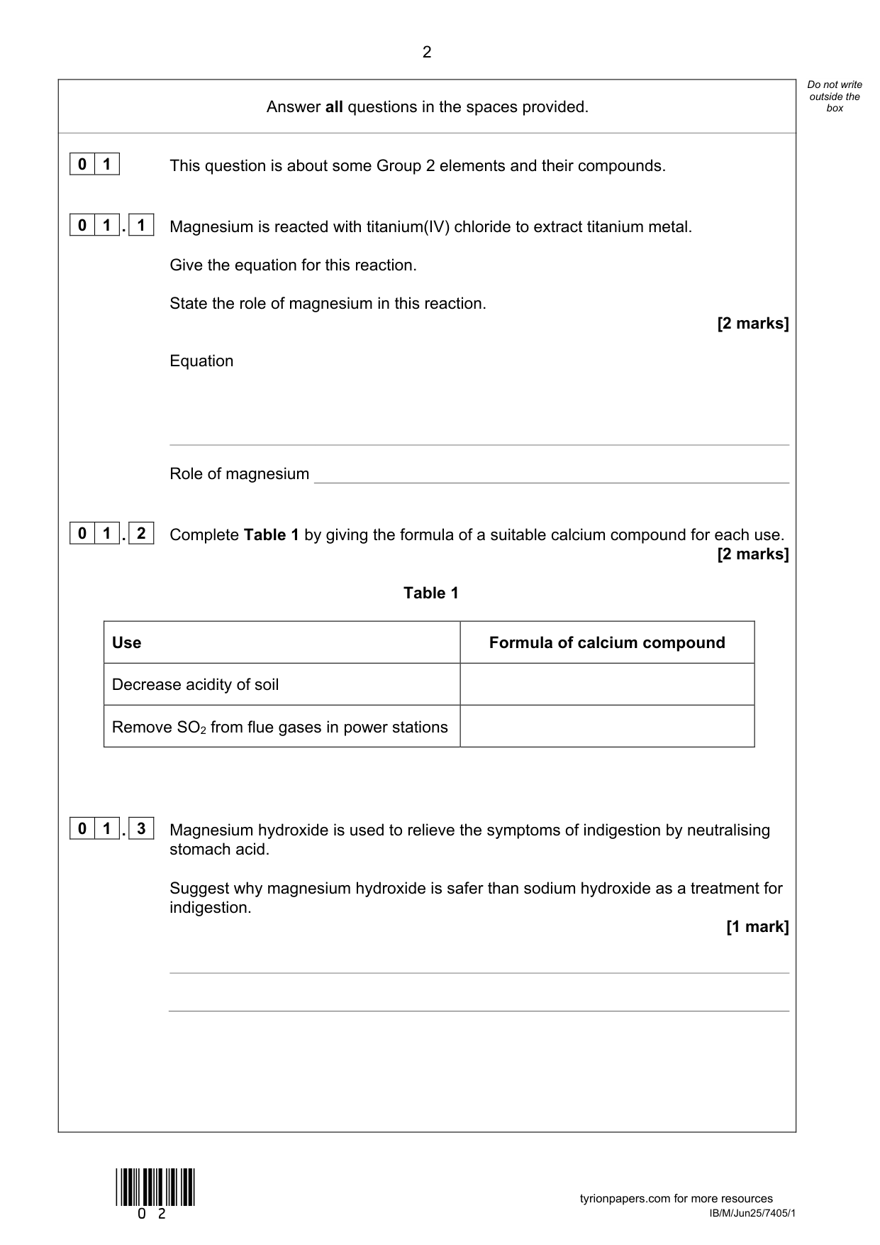 AQA A Level Chemistry Paper 1 2025 Question Paper PDF