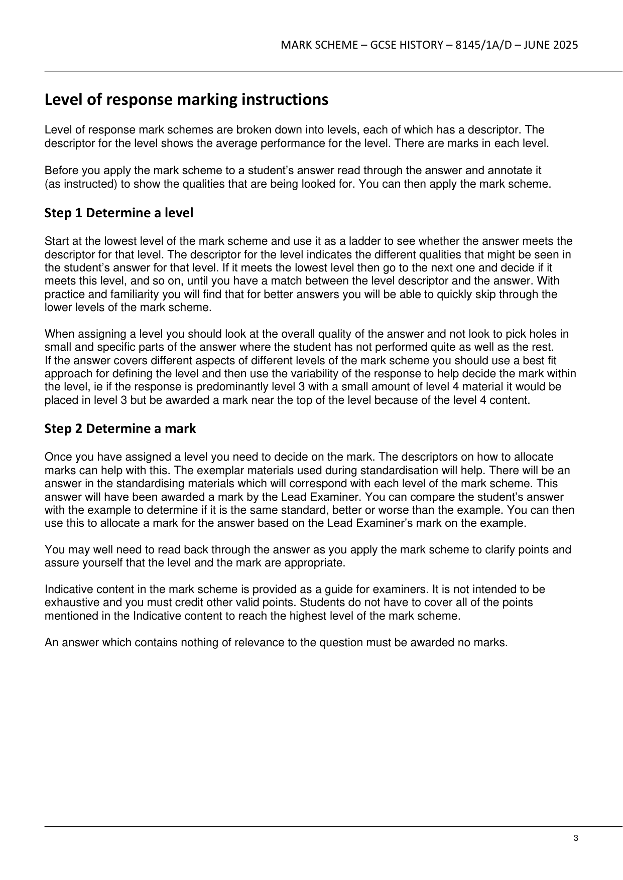 AQA GCSE History  Paper 1A Section A/D 2025 Mark Scheme IMG-3