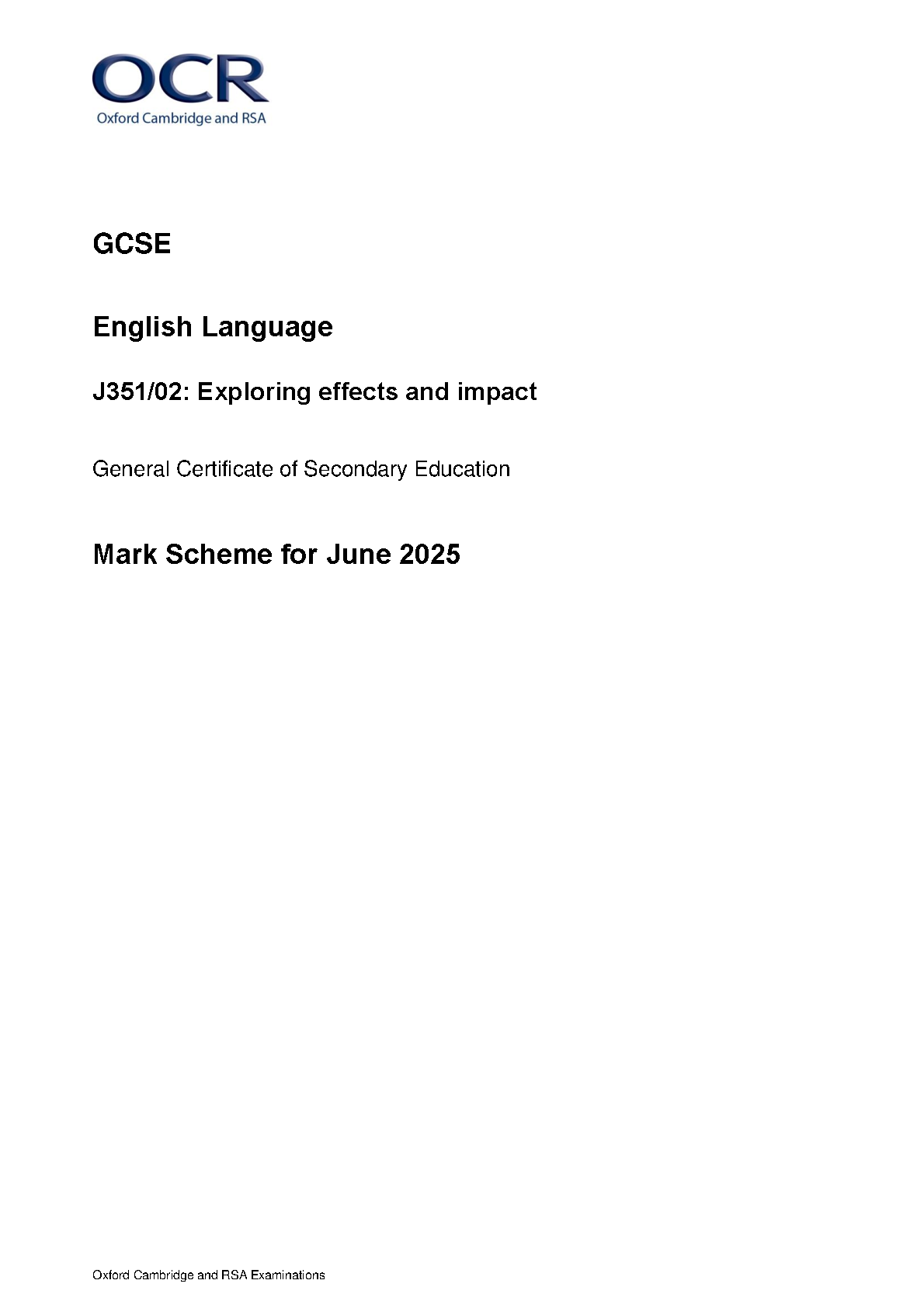OCR GCSE English Language Paper 2 2025 Mark Scheme