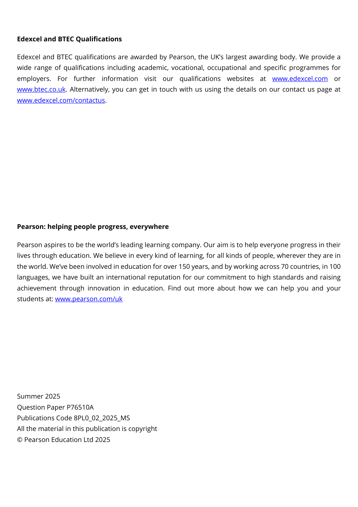 Pearson Edexcel AS Politics Paper 2 2025  Mark Scheme
