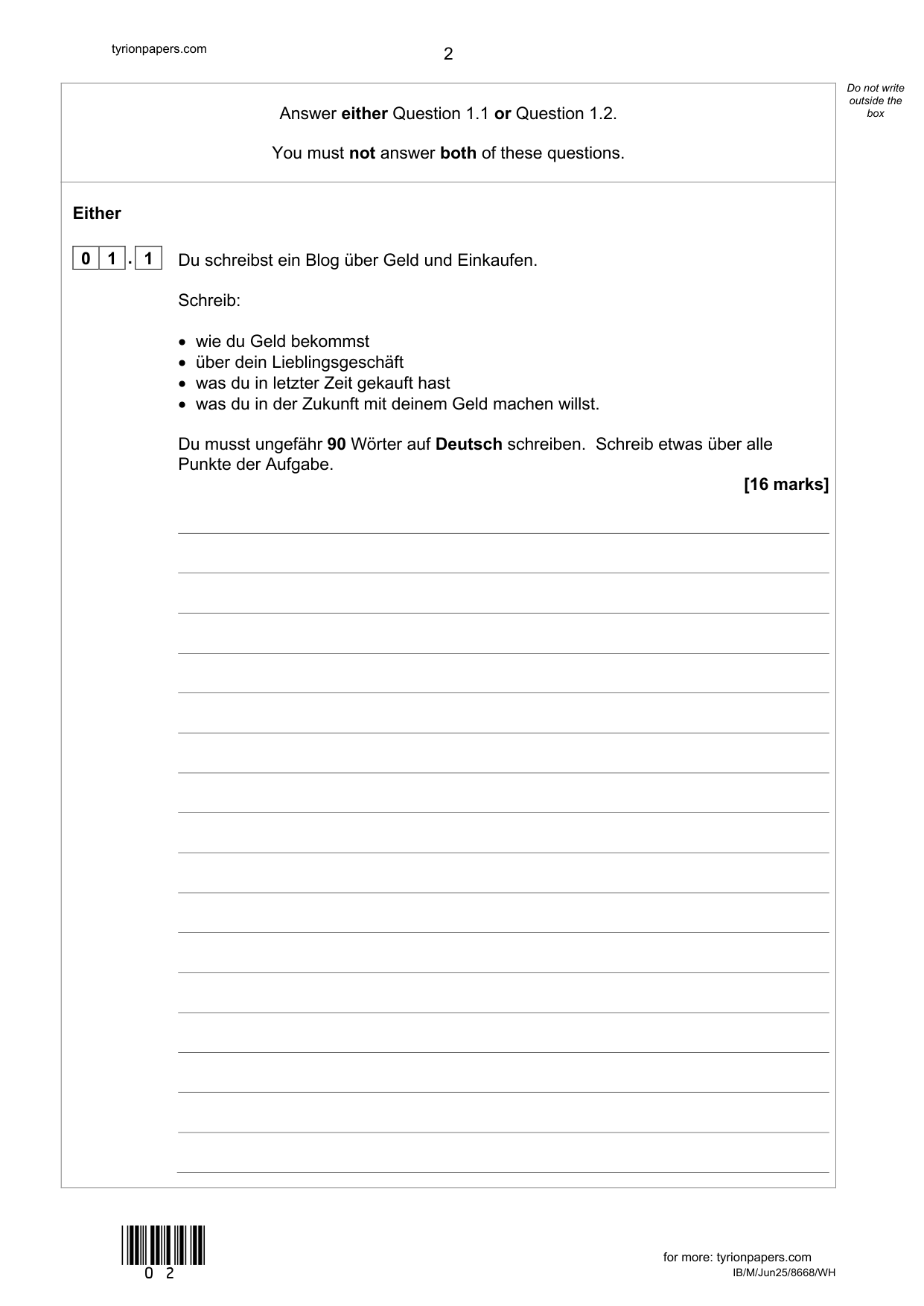 AQA GCSE German Paper 4H 2025 Writing QP