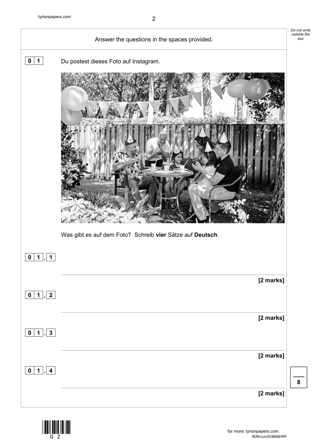 AQA GCSE German Paper 4F 2025 Writing QP
