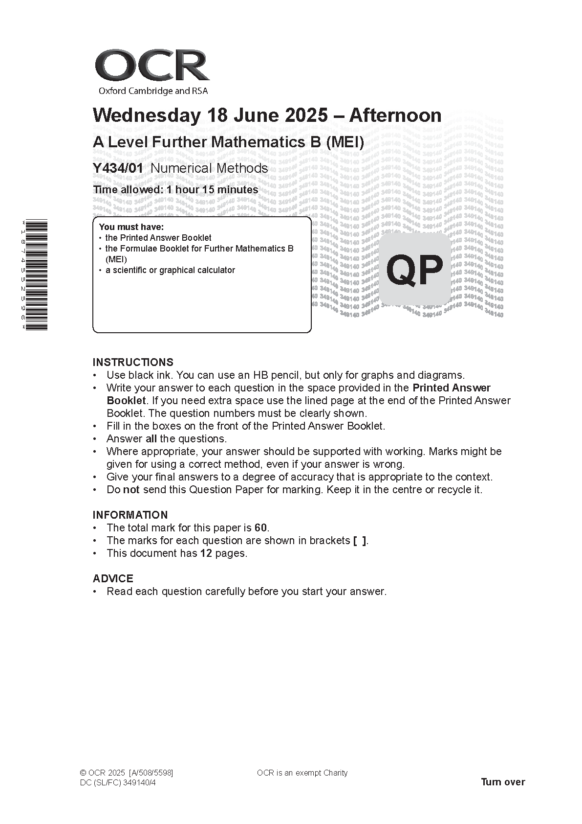OCR A Level Further Maths Paper 1 Numerical Methods 2025 QP IMG-1