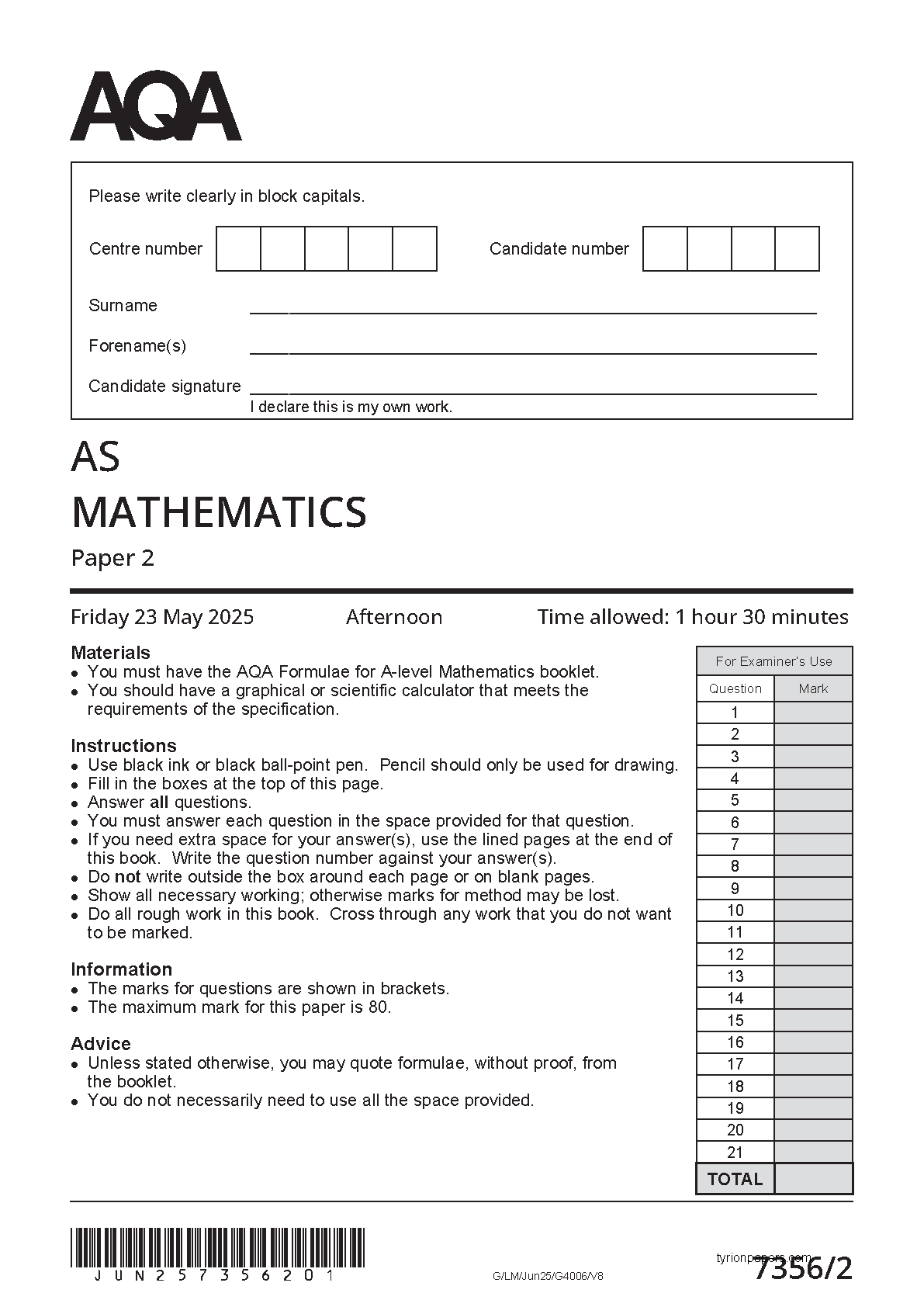 AQA AS Mathematics  Paper 2  2025 QP IMG-1
