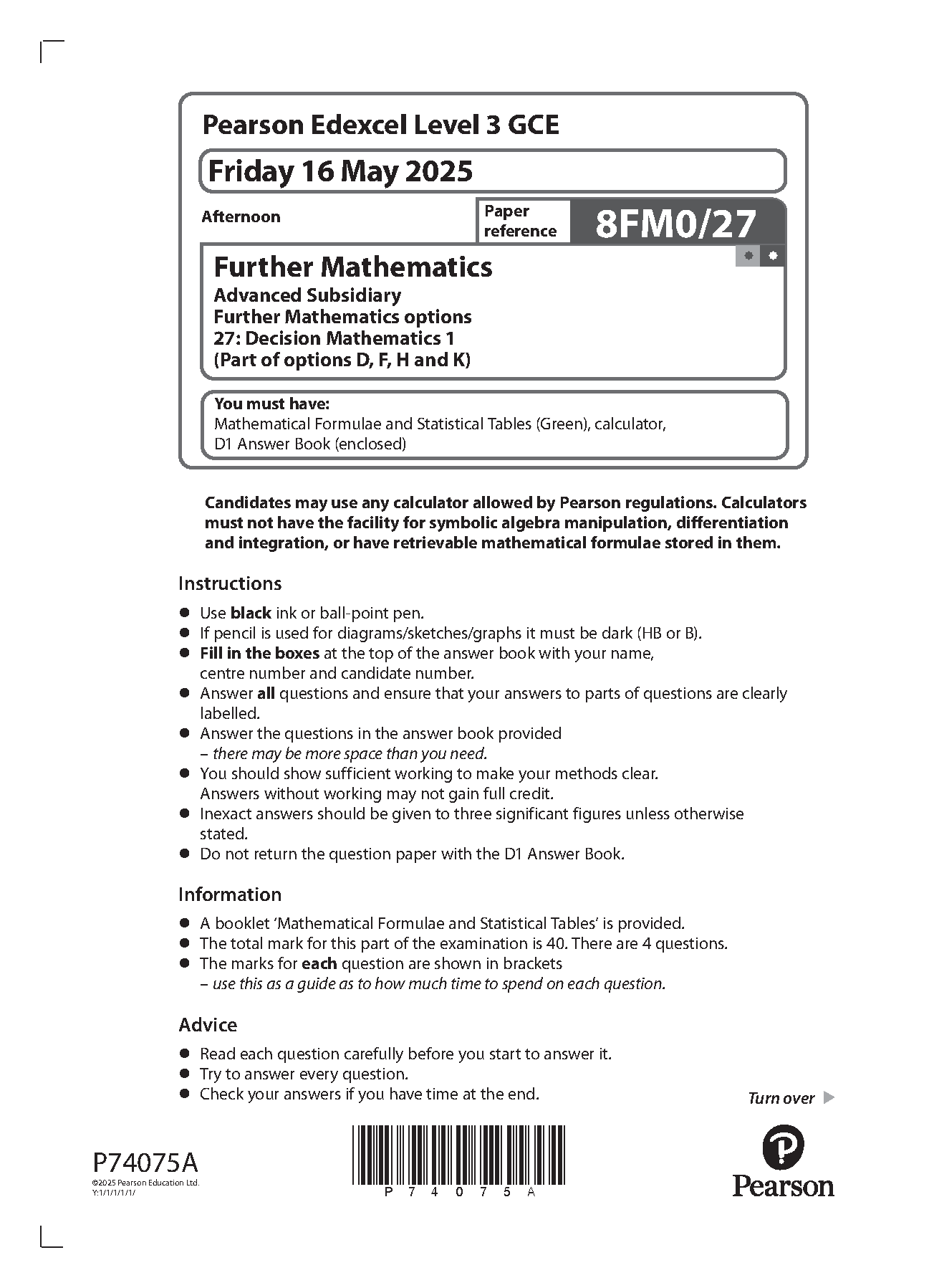 Pearson Edexcel AS Further Mathematics Paper 27 2025 QP IMG-1