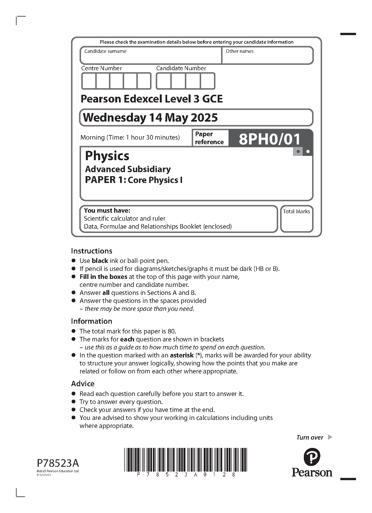 Pearson Edexcel AS Physics 2025 Paper 1 Question Paper PDF IMG-1