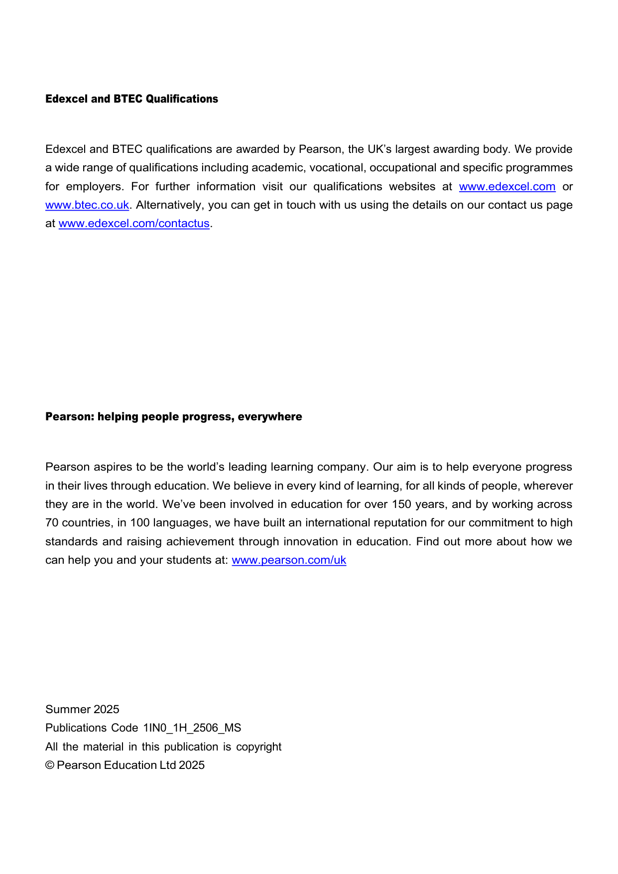 Pearson Edexcel GCSE Italian 2025 Paper 1h  Mark Scheme PDF