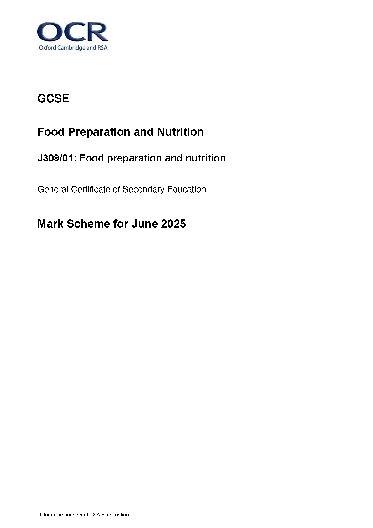 OCR GCSE Food Preparation Paper 1 2025 Mark Scheme IMG-1