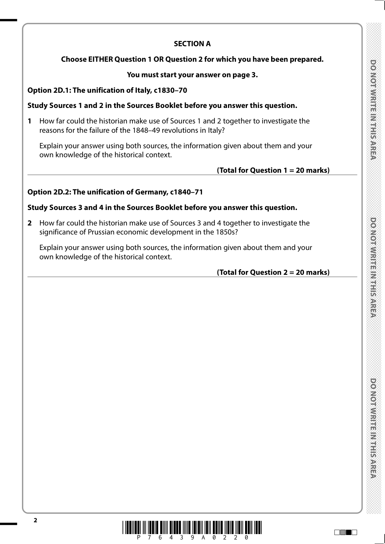 Pearson Edexcel A Level History Paper 2D 2025 QP PDF