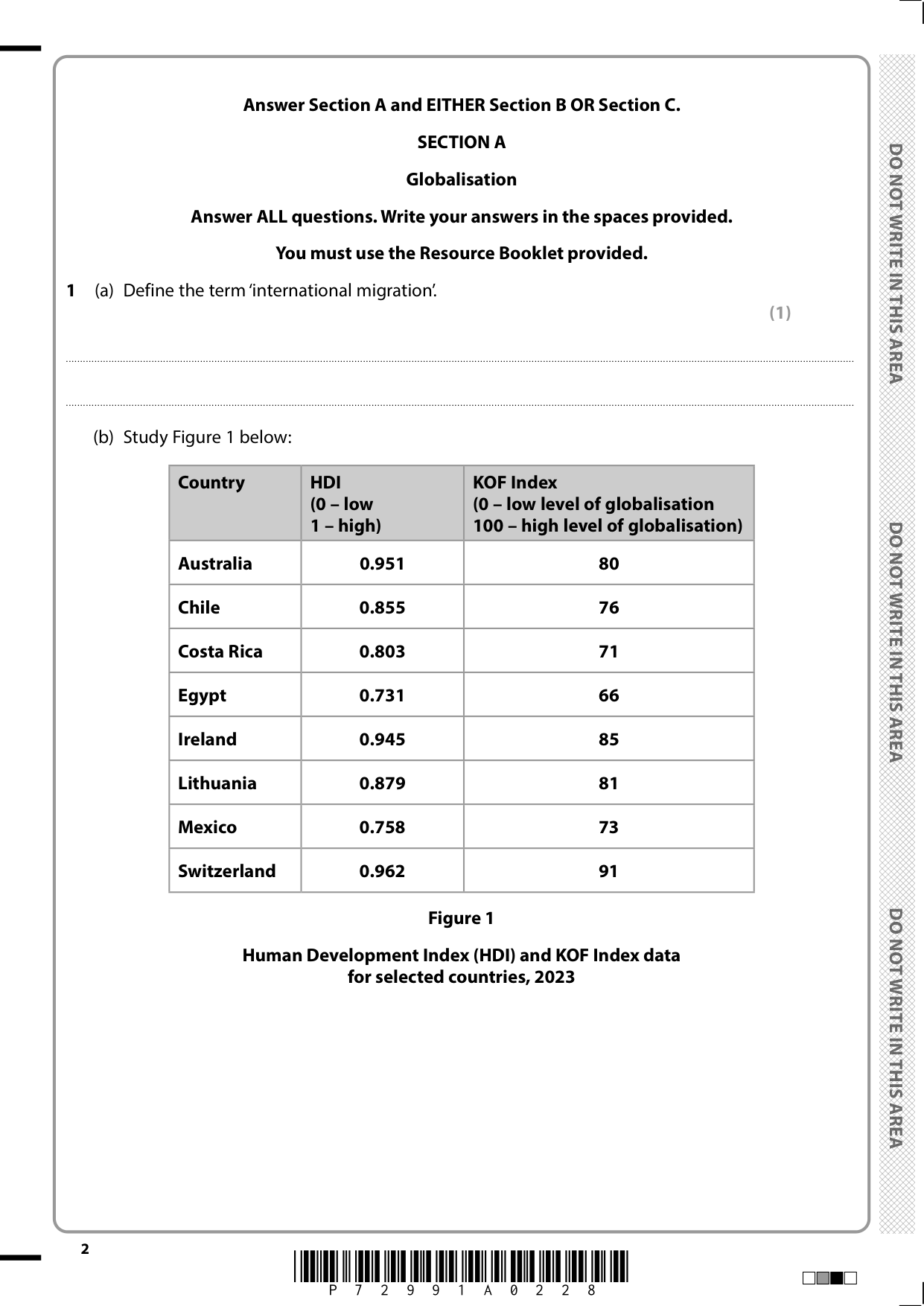 Pearson Edexcel AS Geography 2025 Paper 2 Question Paper PDF