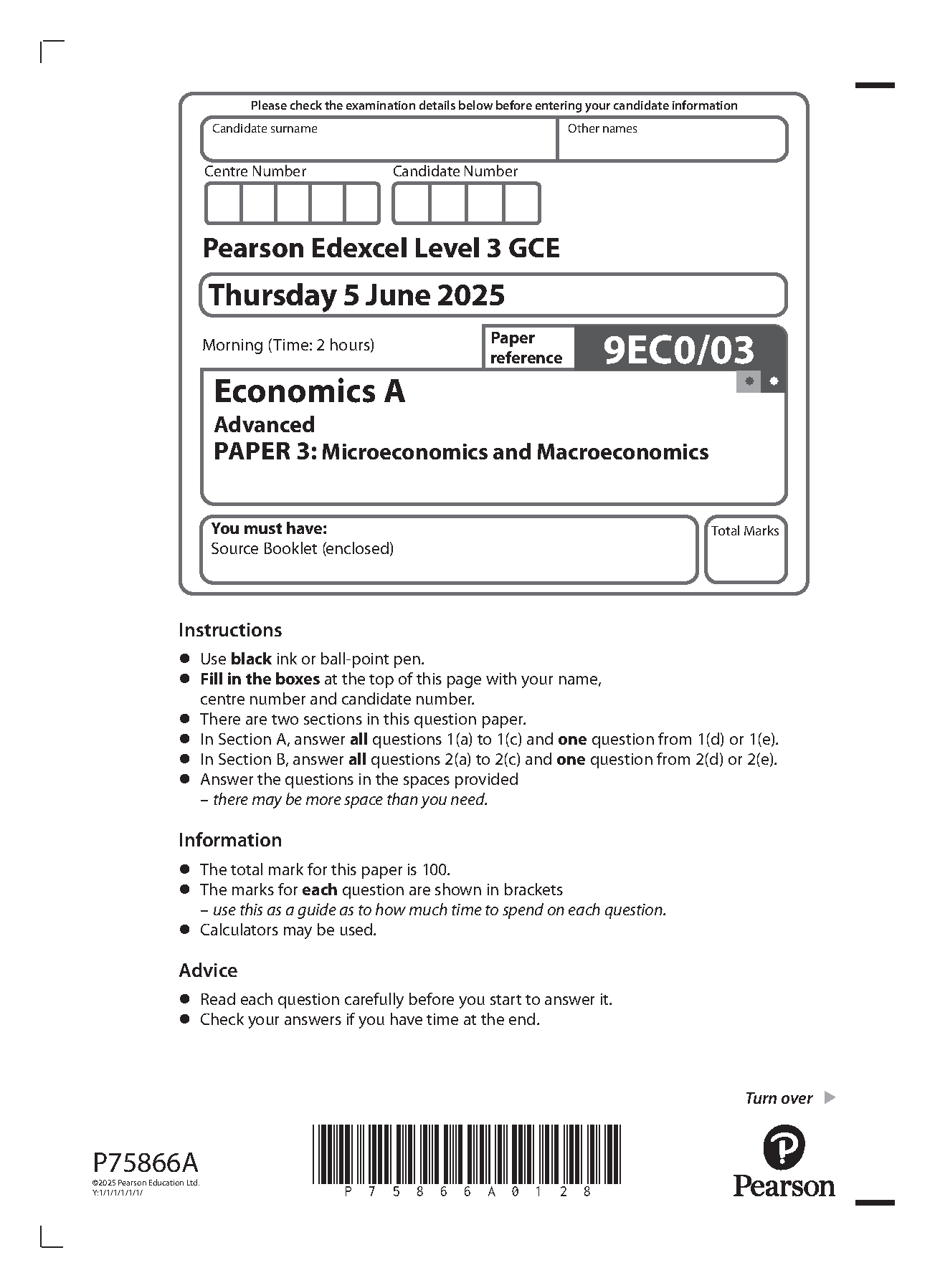Pearson Edexcel A Level Economics A Paper 3 2025 QP IMG-1