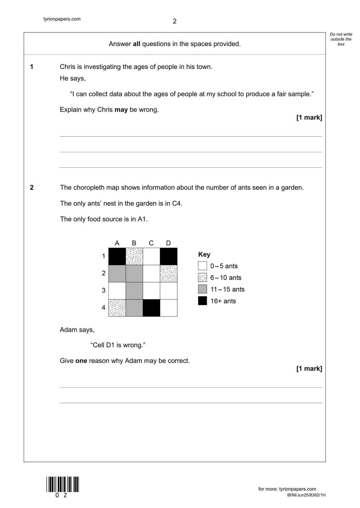 AQA GCSE Statistics Paper 1H Question Paper
