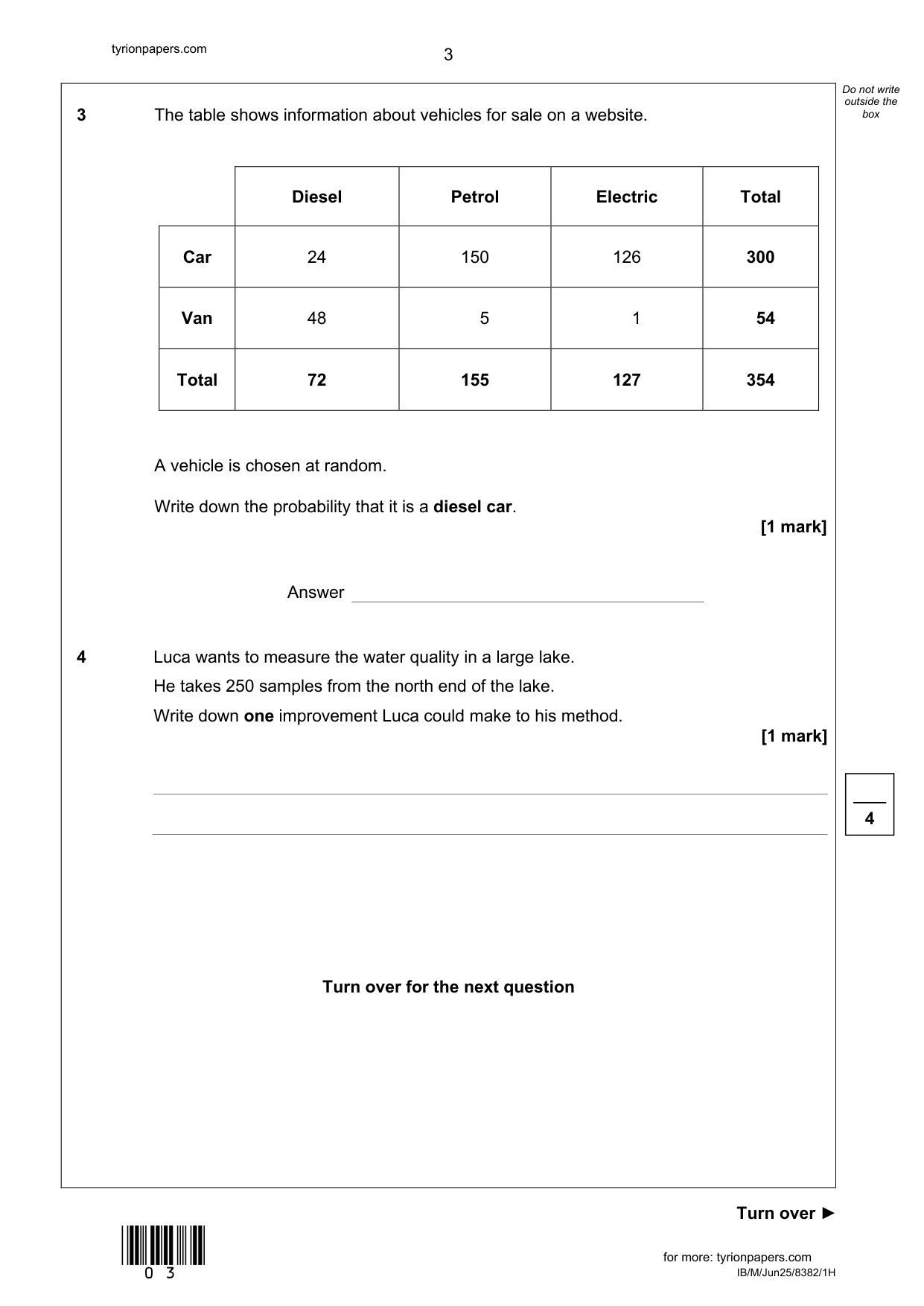 AQA GCSE Statistics Paper 1H Question Paper IMG-3