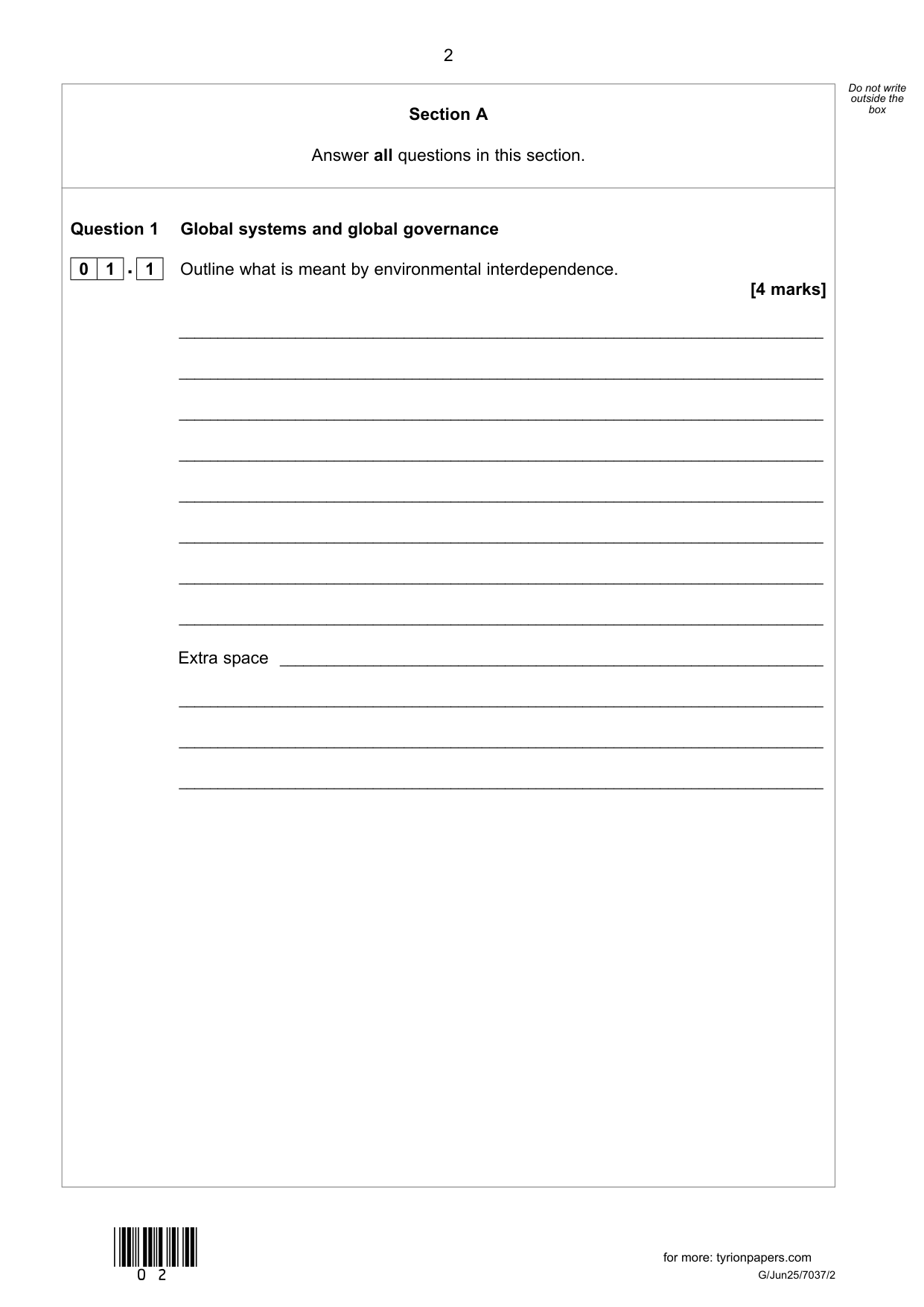 AQA A Level Geography Paper 2 2025 Human Geography QP