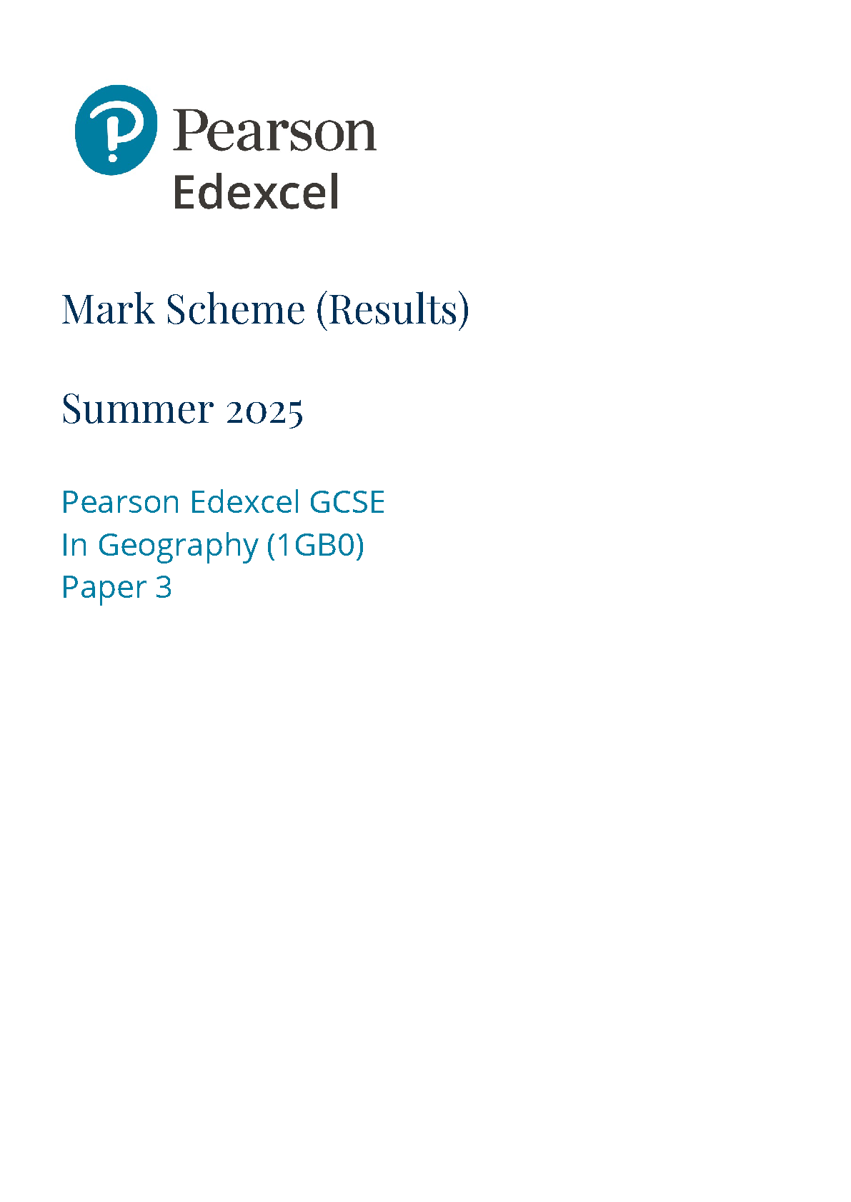 Pearson Edexcel GCSE Geography B Paper 3 2025 Mark Scheme IMG-1