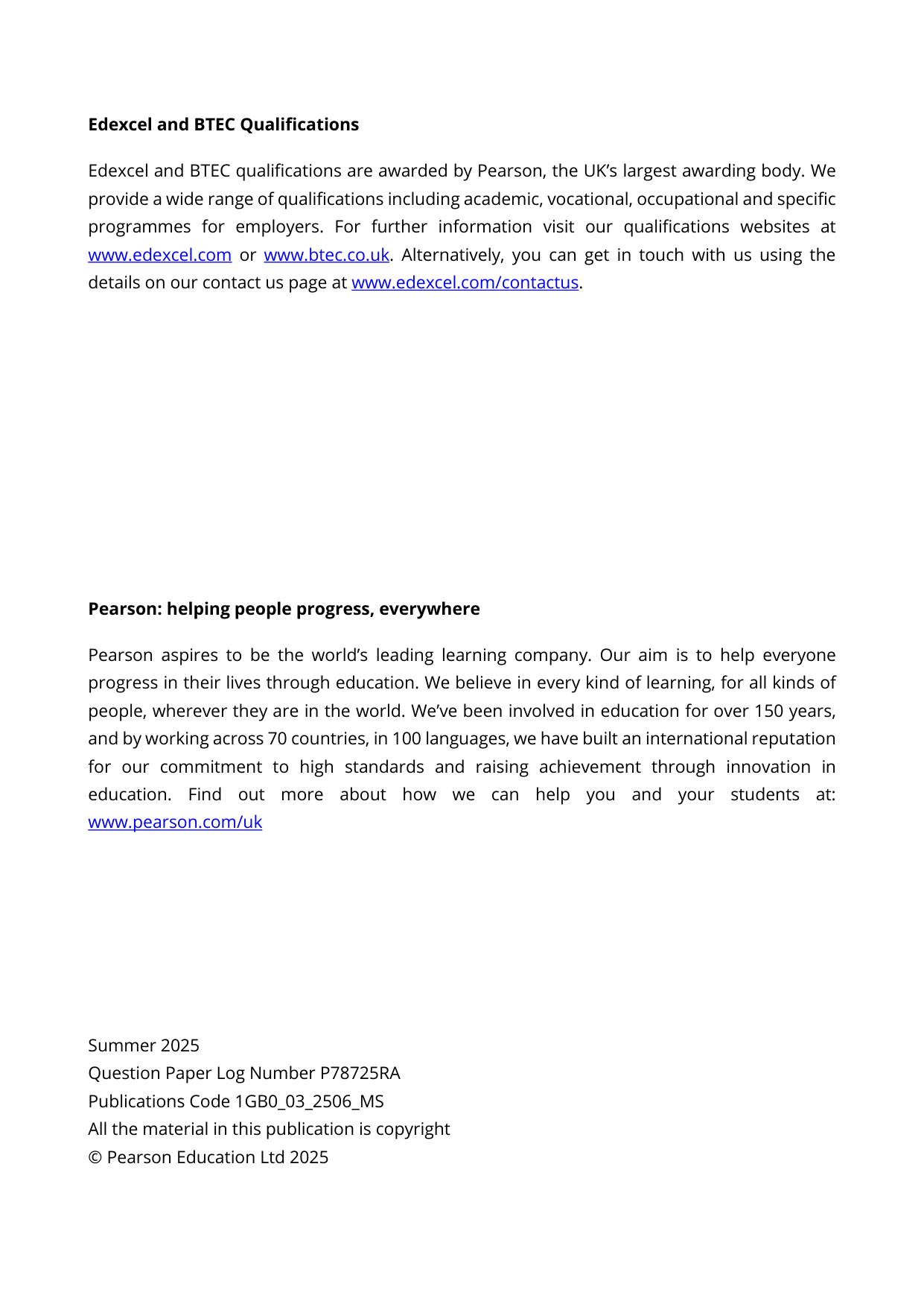Pearson Edexcel GCSE Geography B Paper 3 2025 Mark Scheme