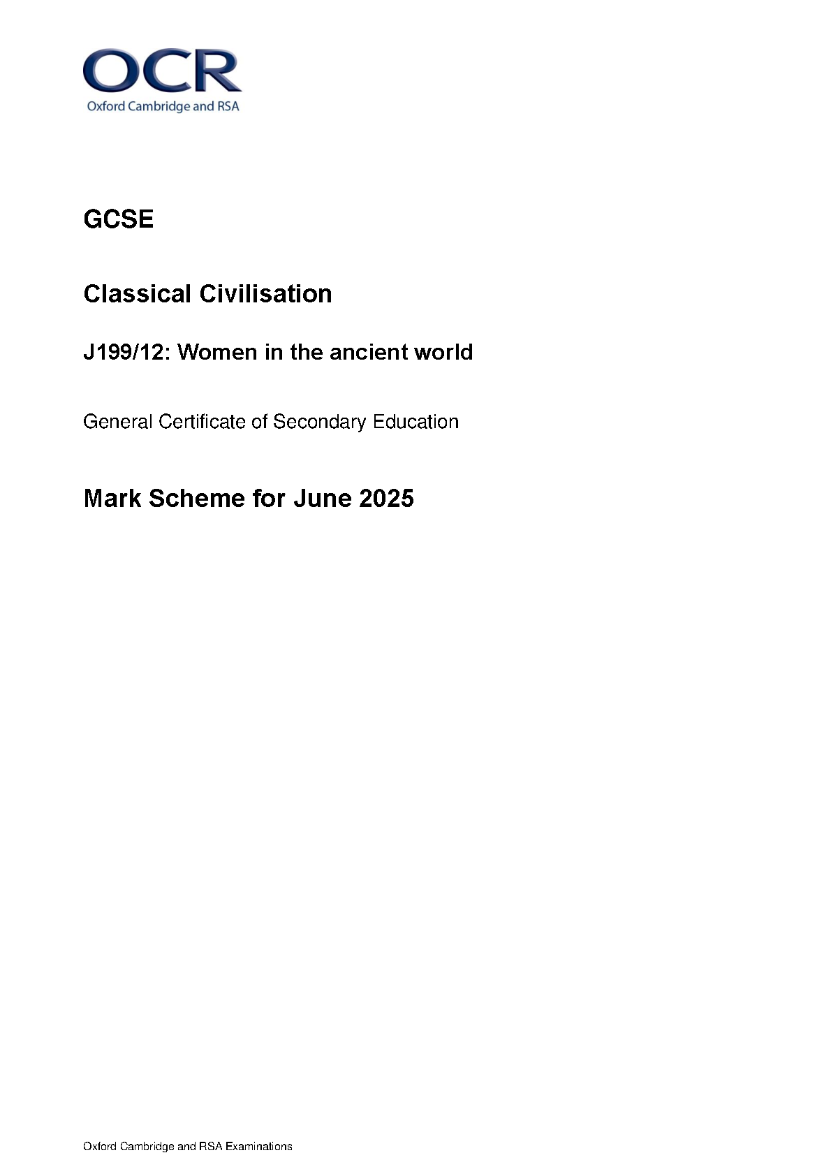 OCR GCSE Classical Civilisation Paper 12 2025 Mark Scheme IMG-1
