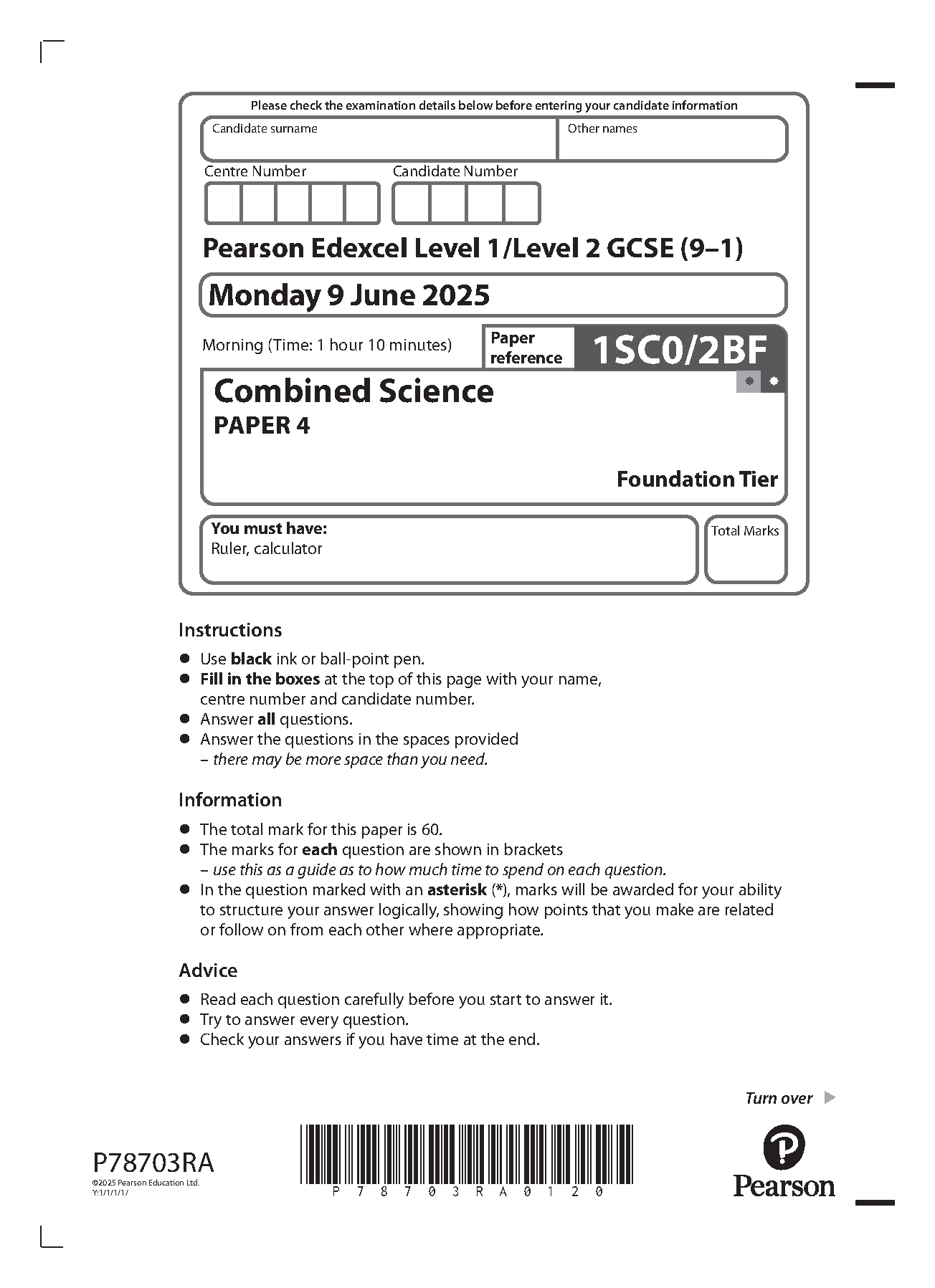 Pearson Edexcel GCSE Combined Science Paper 4 2025