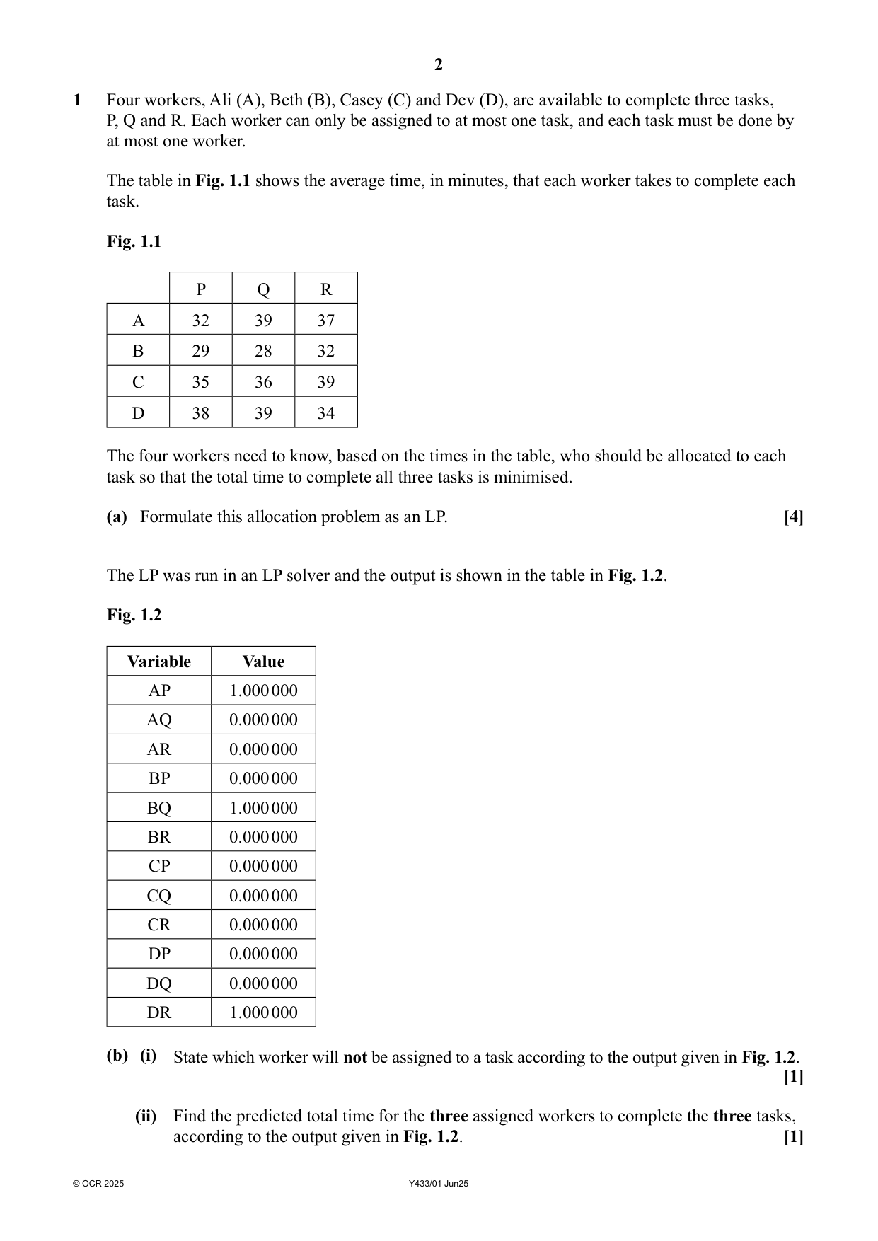OCR A Level Further Maths Paper 1 Algorithms 2025 QP