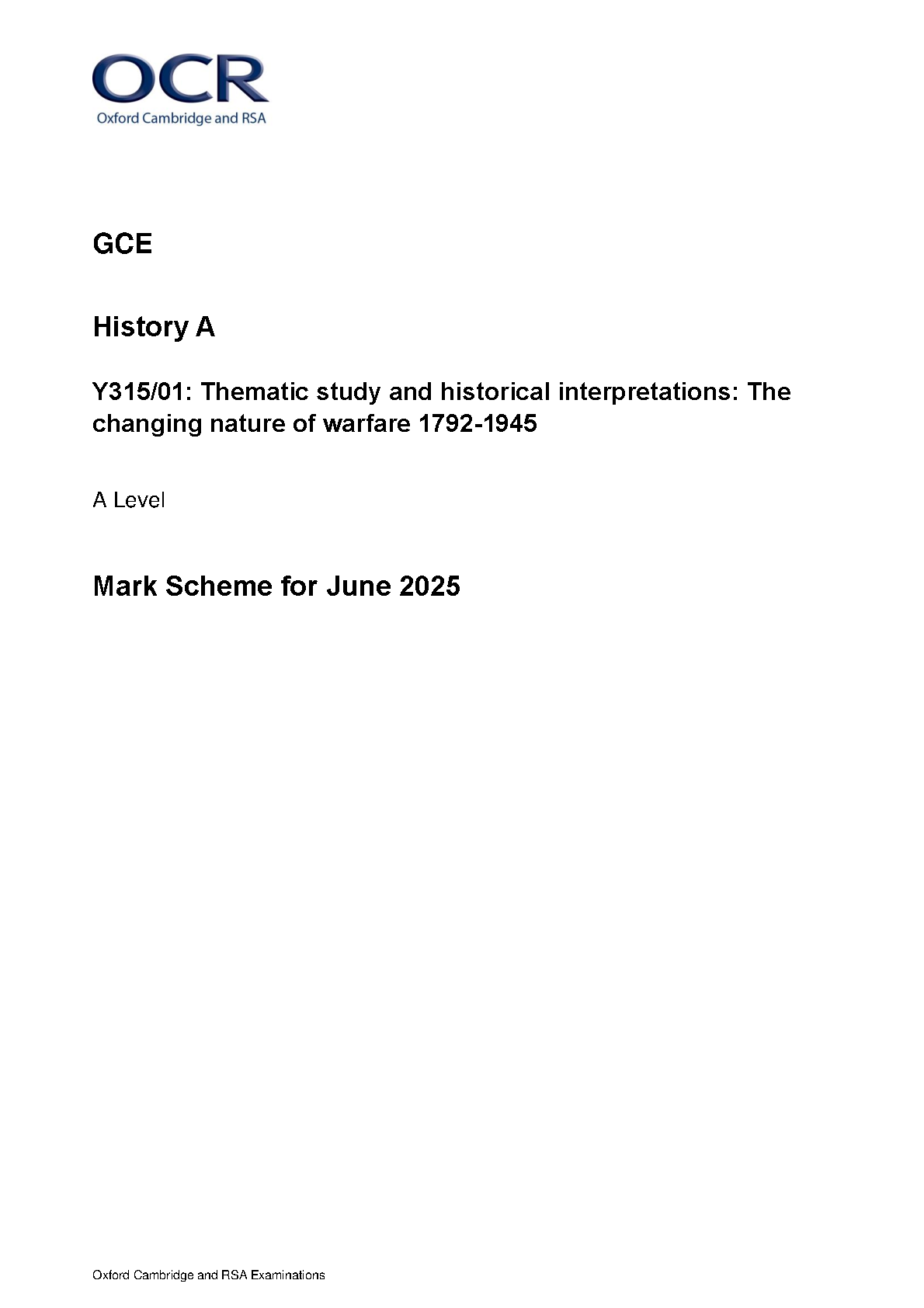 OCR A Level History A Nature Warfare 2025 Mark Scheme IMG-1