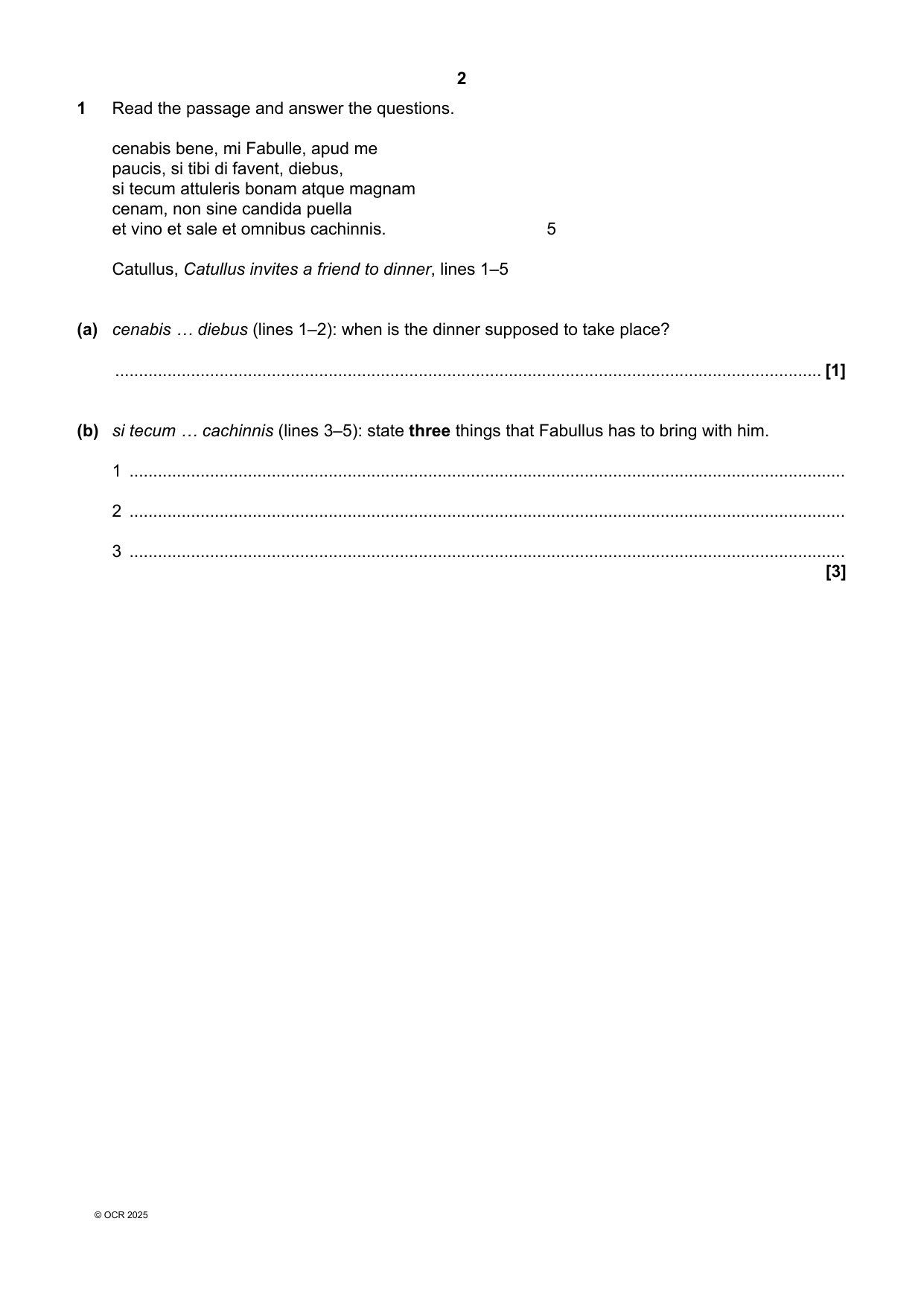 OCR GCSE Latin Paper 4 2025 Question Paper PDF